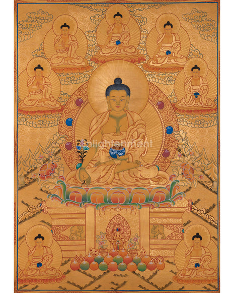Full Gold Style Shakyamuni Buddha Thangka Painting | Original Hand Painted Tibetan Buddhist Art |
