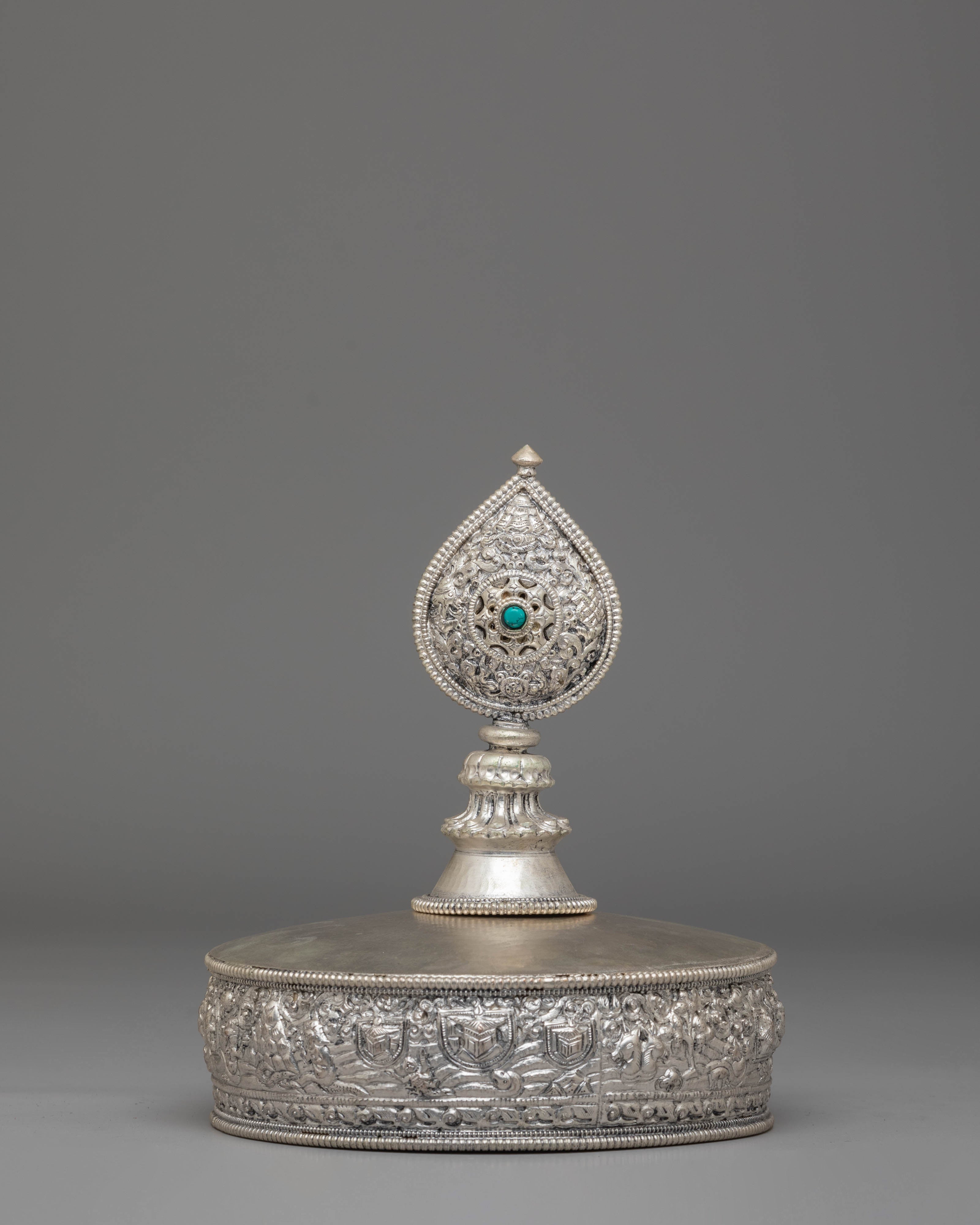 Traditional Tibetan Ritual Mandala | Silver Frame and Gemstones