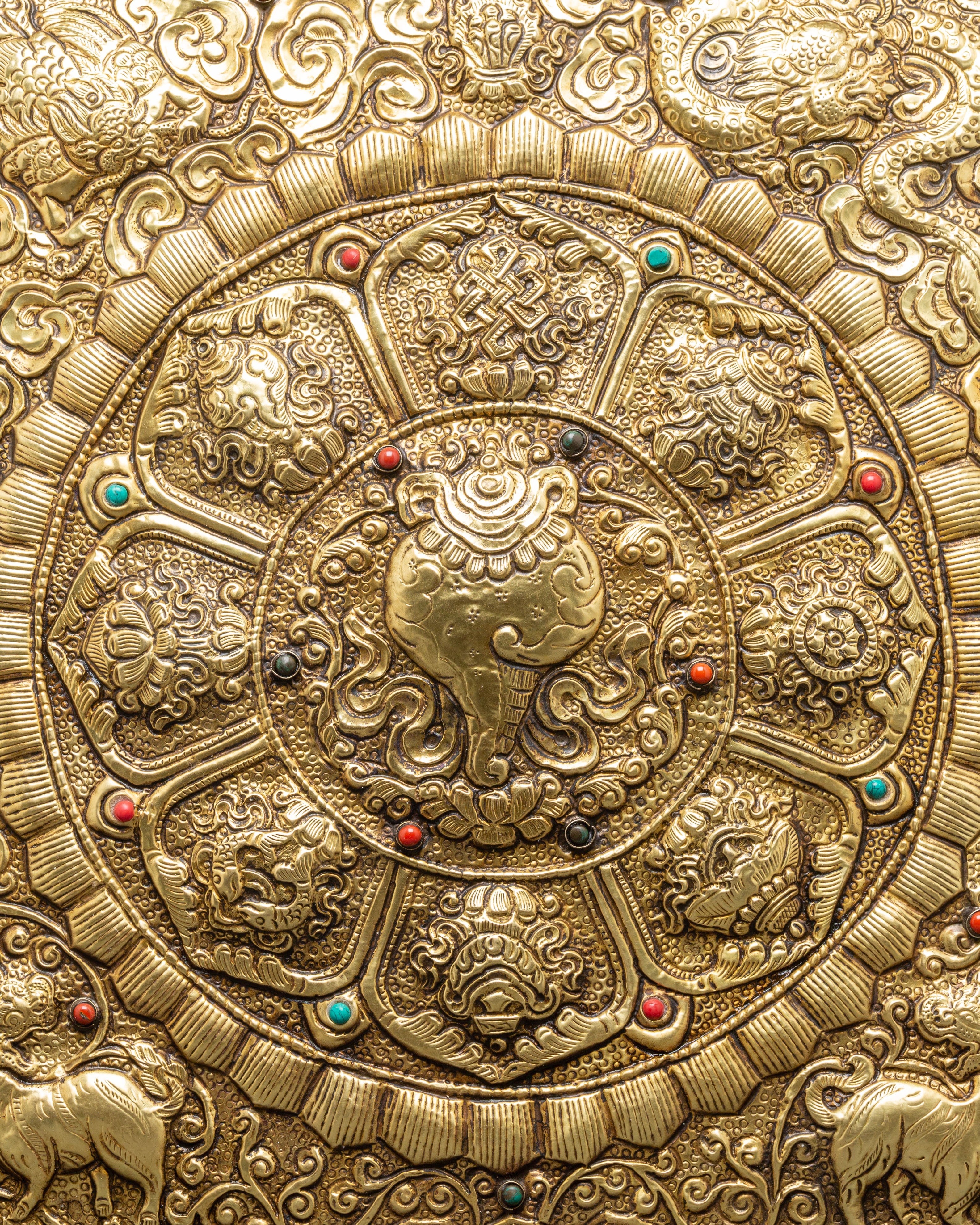 Tibetan Auspicious Symbol Wall Hanging | Handcrafted Brass Buddhist Art