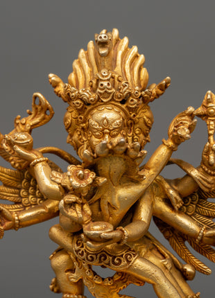 Gold Plated Hayagriva Statue | Copper Tantric Guardian for Protection