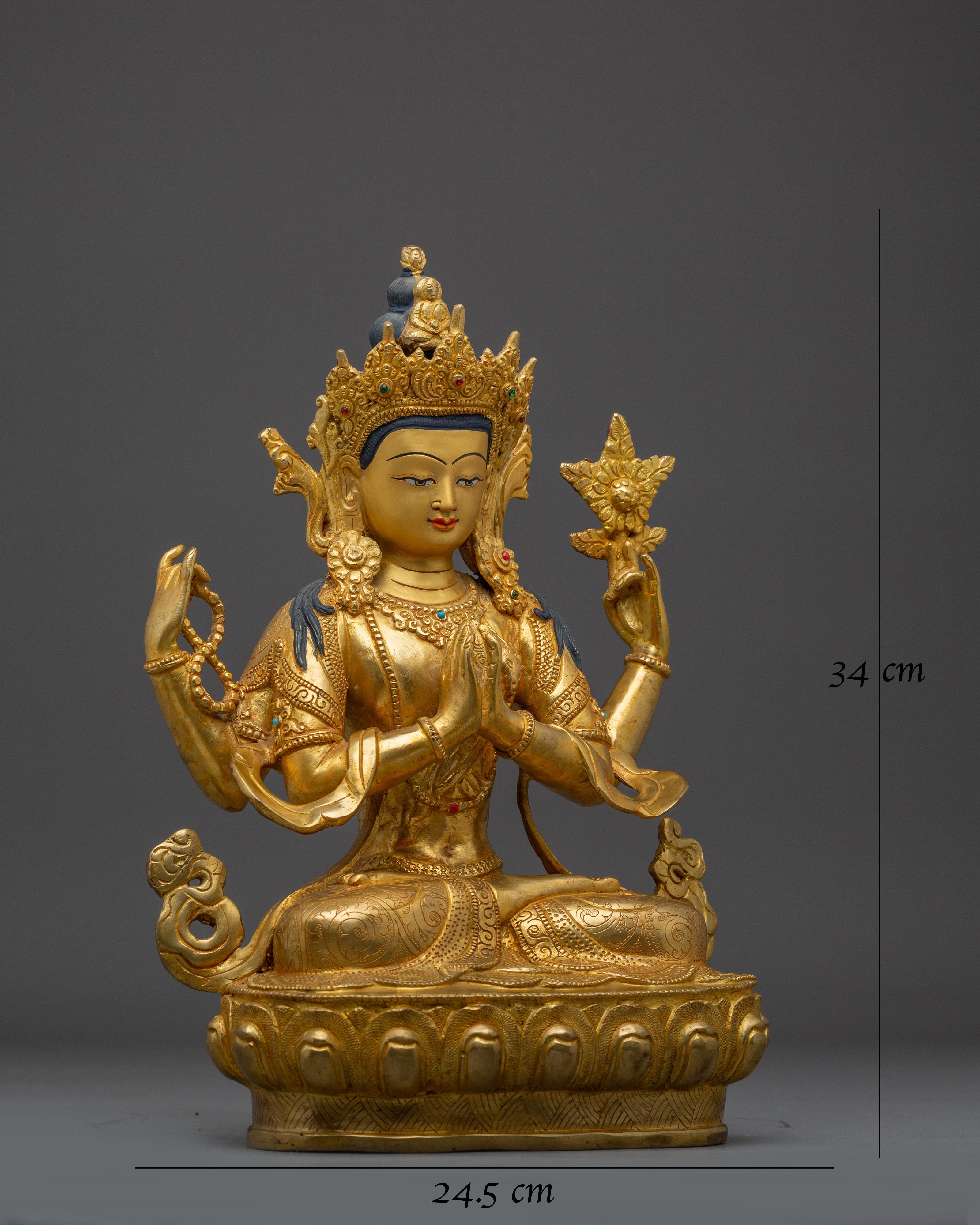 Handcrafted Chenrezig Compassion Deity Sculpture | Four-Armed Avalokiteshvara Deity