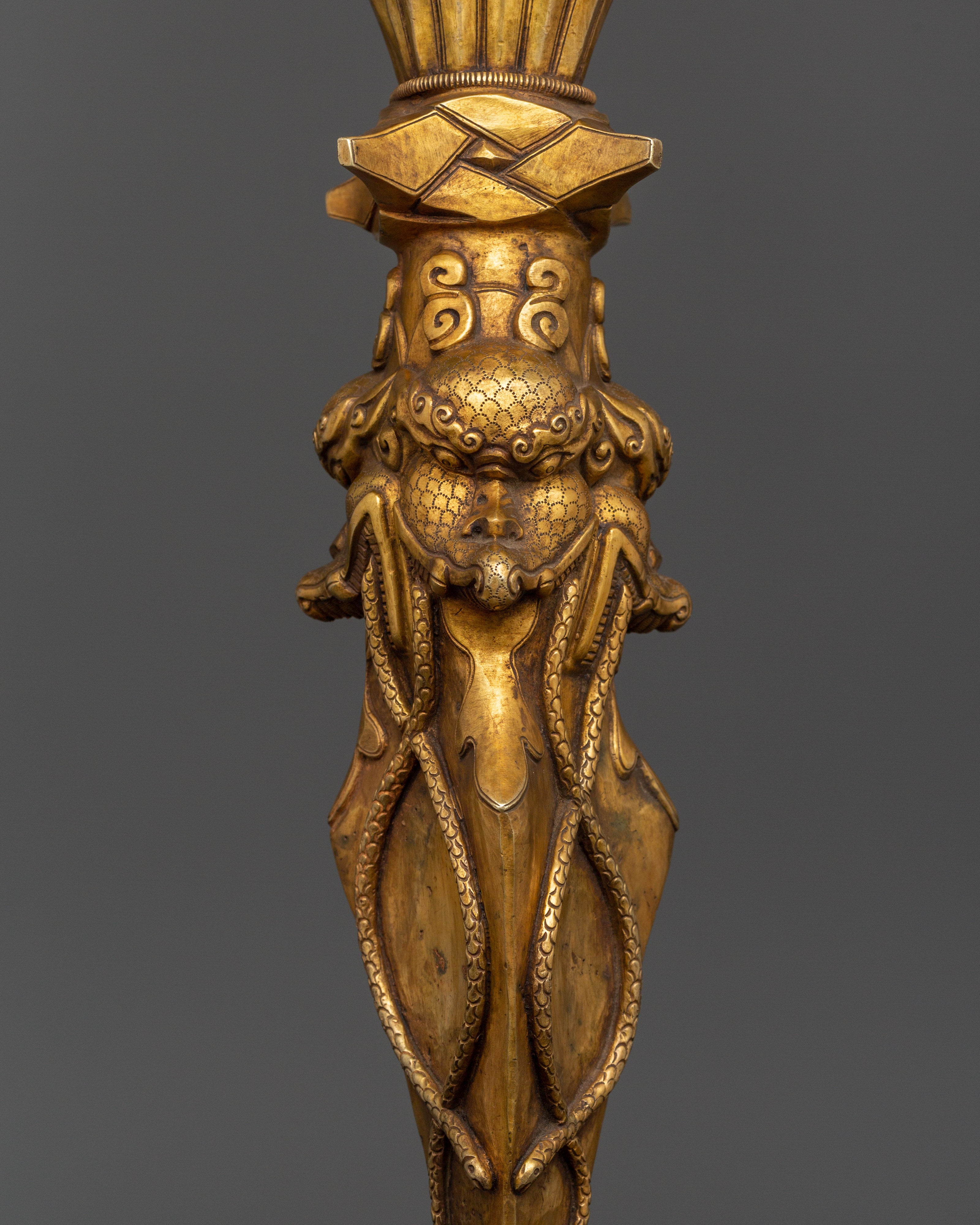 Three-Faced Phurba Dagger | Tibetan Gold Plated Phurba for Rituals