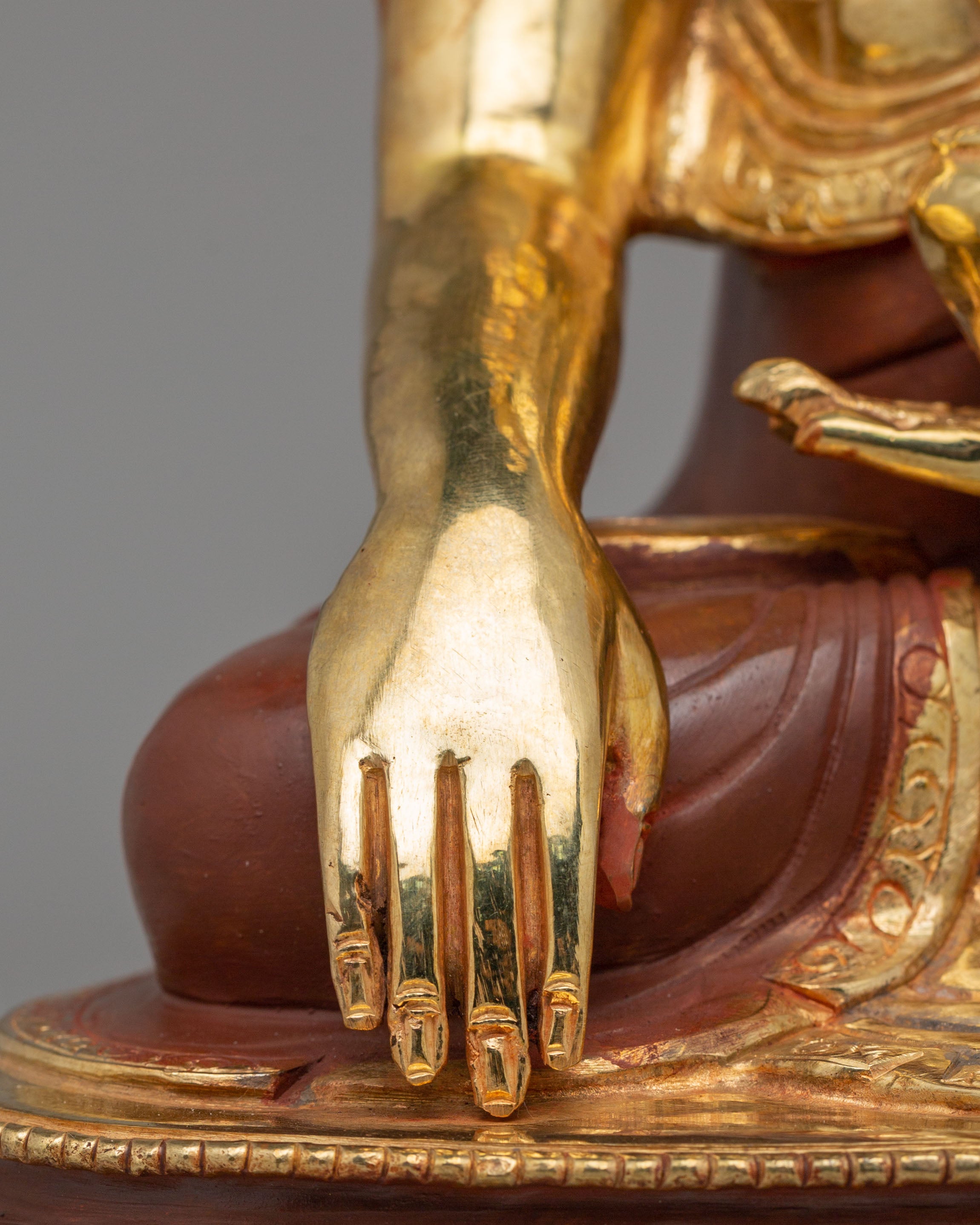 Sacred Tibetan Shakyamuni Buddha Sculpture | Gold Plated Meditation Altar Decor
