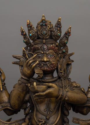 Four Armed Mahakala Statue | Tibetan Protector Deity Sculpture