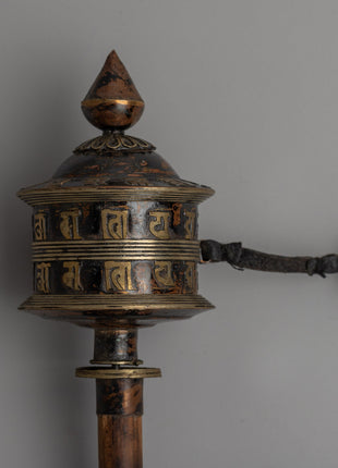 Handmade Copper & Wood Prayer Wheel for Meditation |  Ideal for Altar Spaces and Rituals