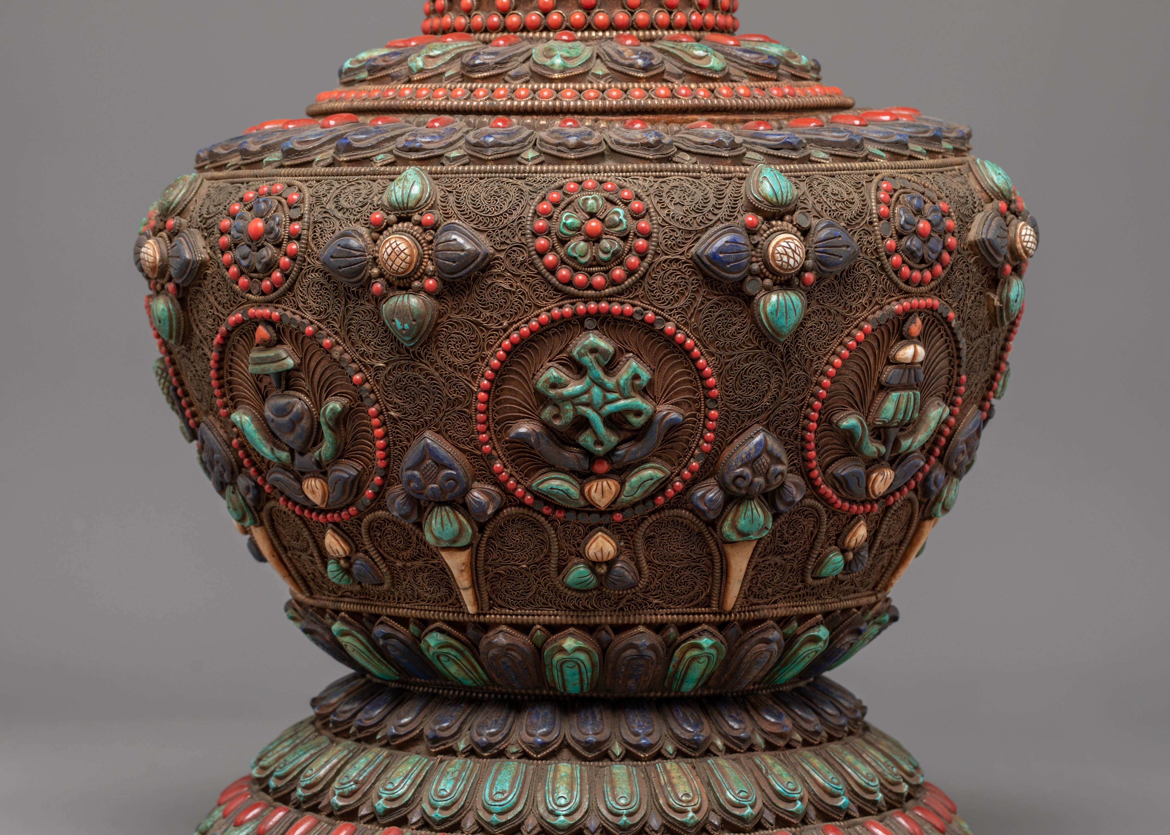 Tibetan Buddhist Rice Pot | Himalayan Offering Vessel Decor