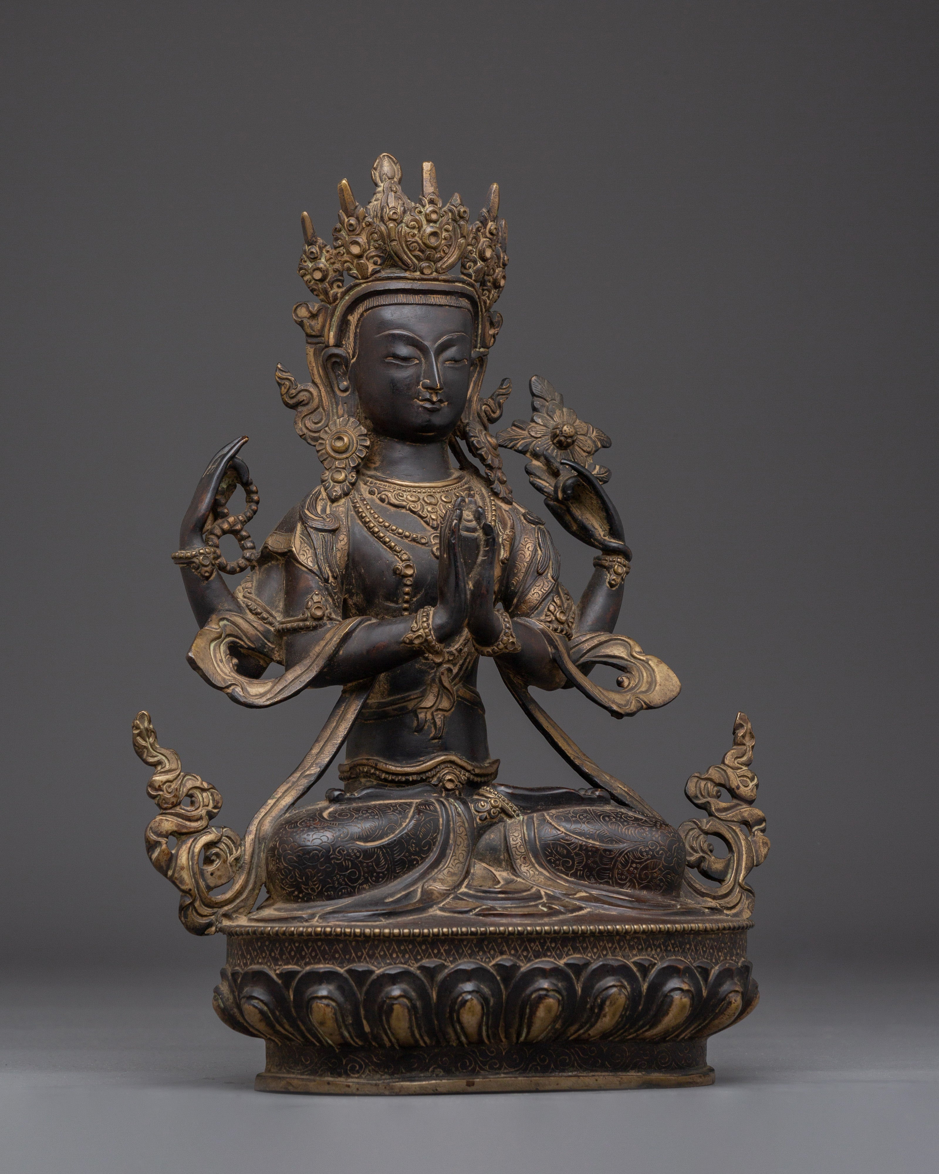 Avalokiteshvara Chenrezig |Black Oxidized Copper