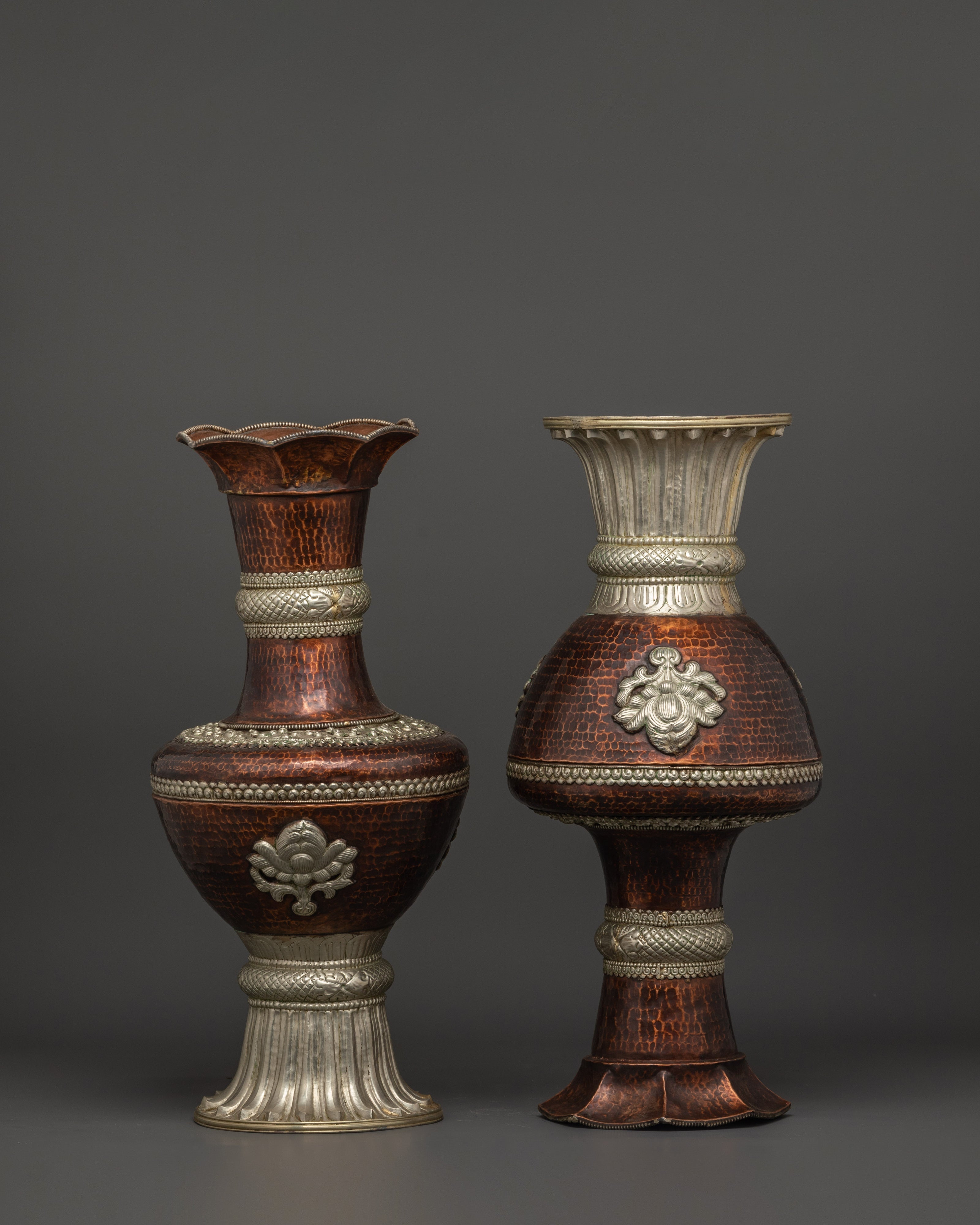 Handcrafted Copper & White Metal Flower Vase Set | Accent Piece Decor