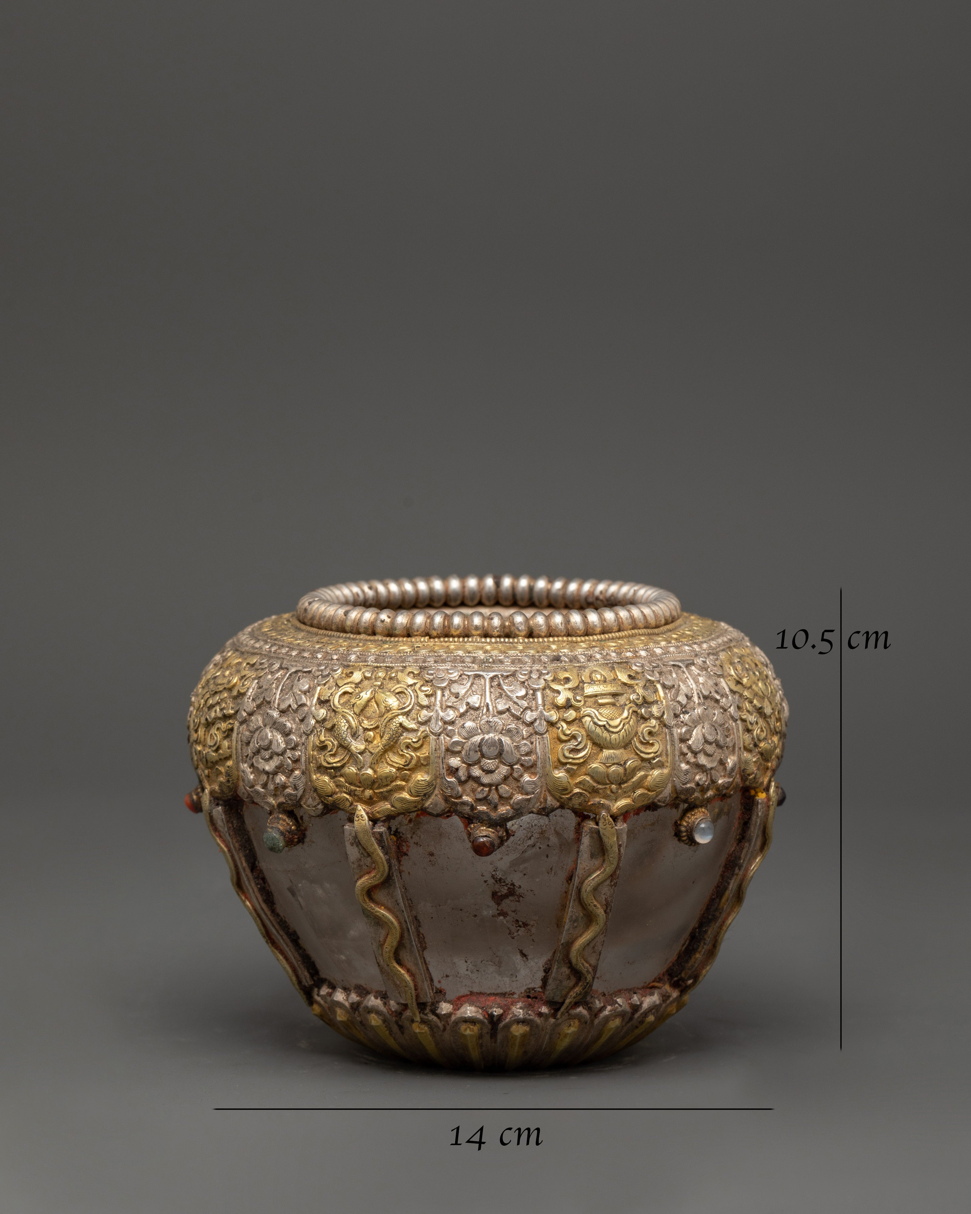 Gold-Plated Tibetan Golpa | Crystal Body with Sacred Stones