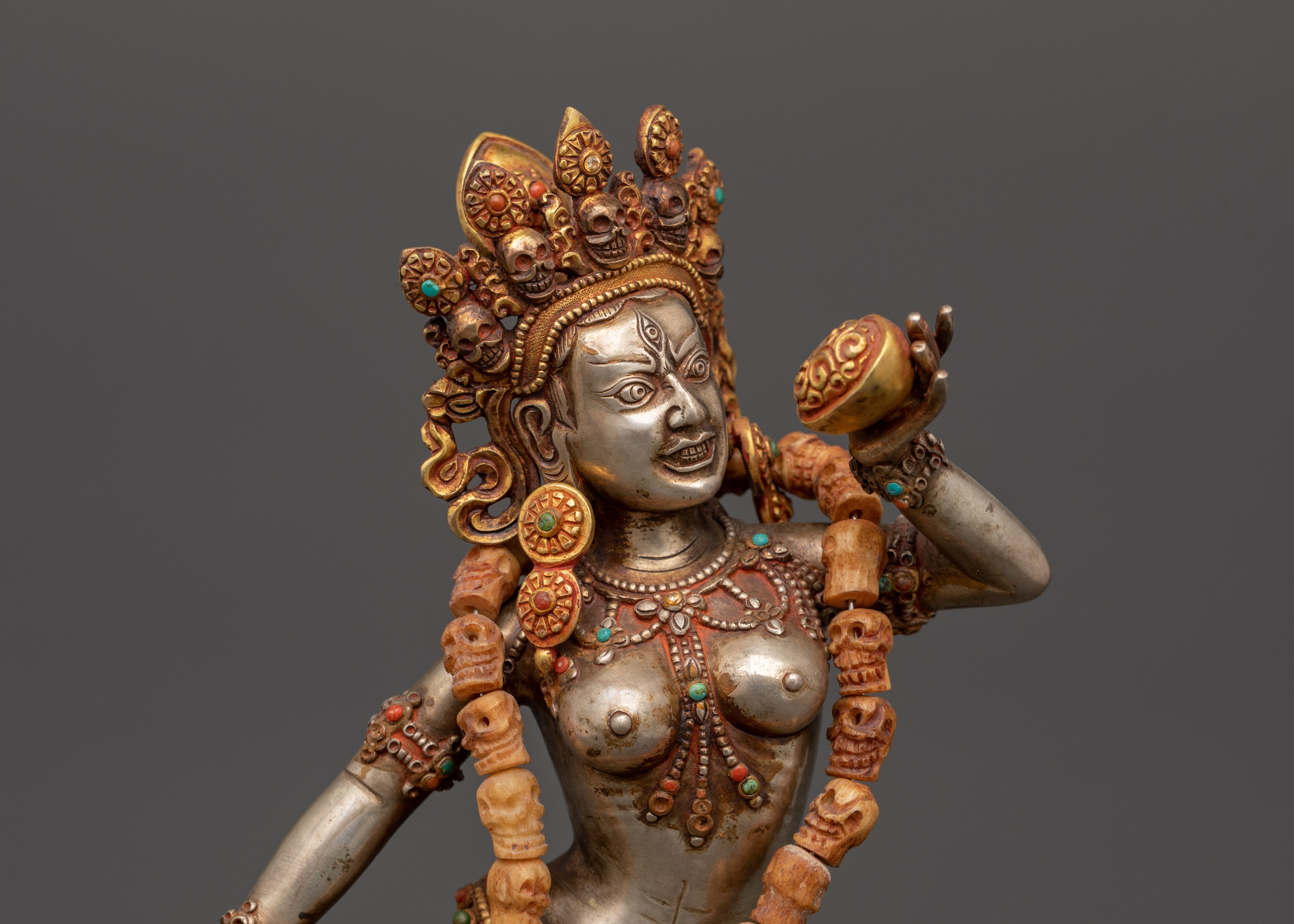 Sacred Buddhist Dakini Sculpture | Gold-Plated Vajrayogini Statue