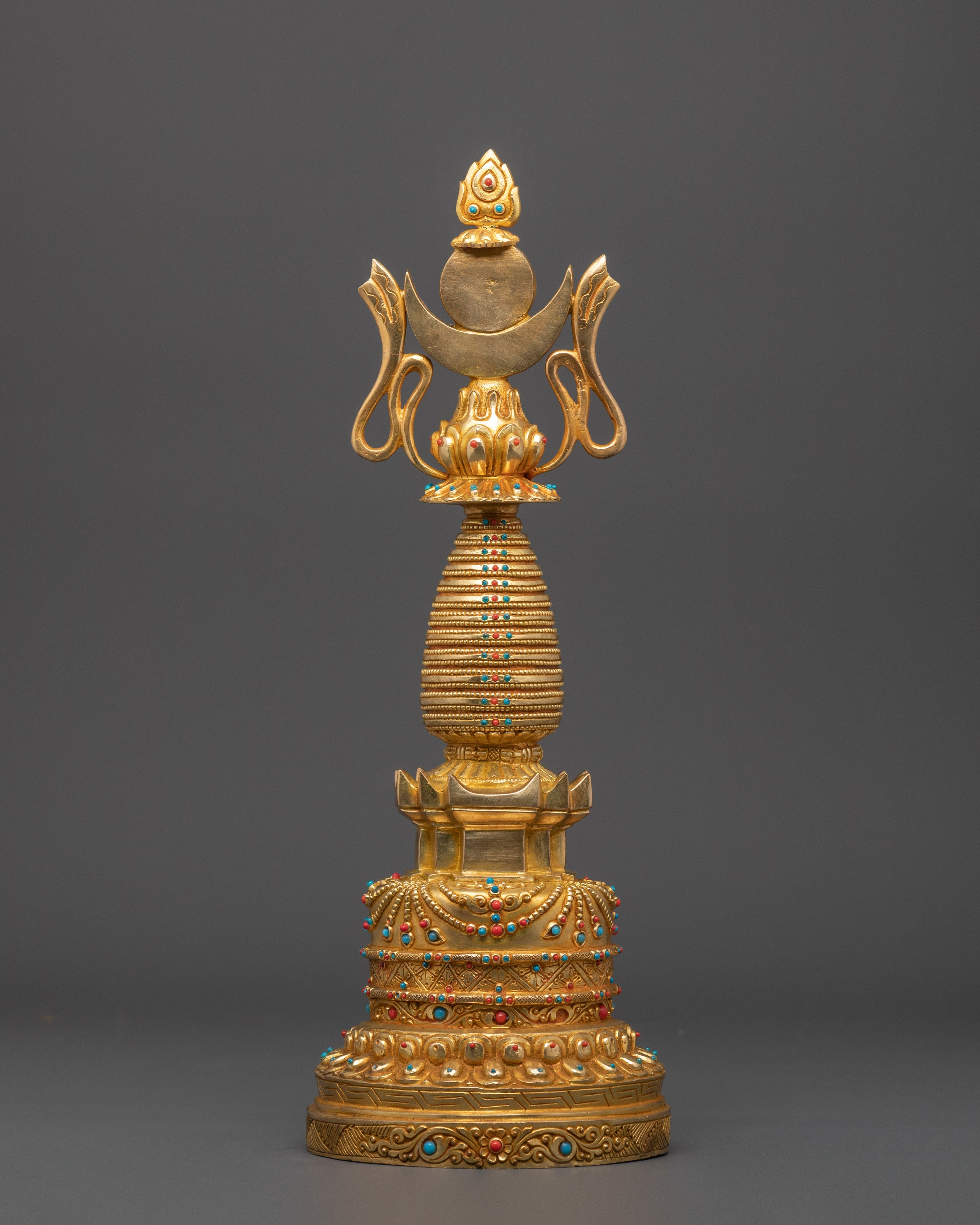 Sacred Buddhist Copper Stupa | Spiritual Figure for Altars and Blessings