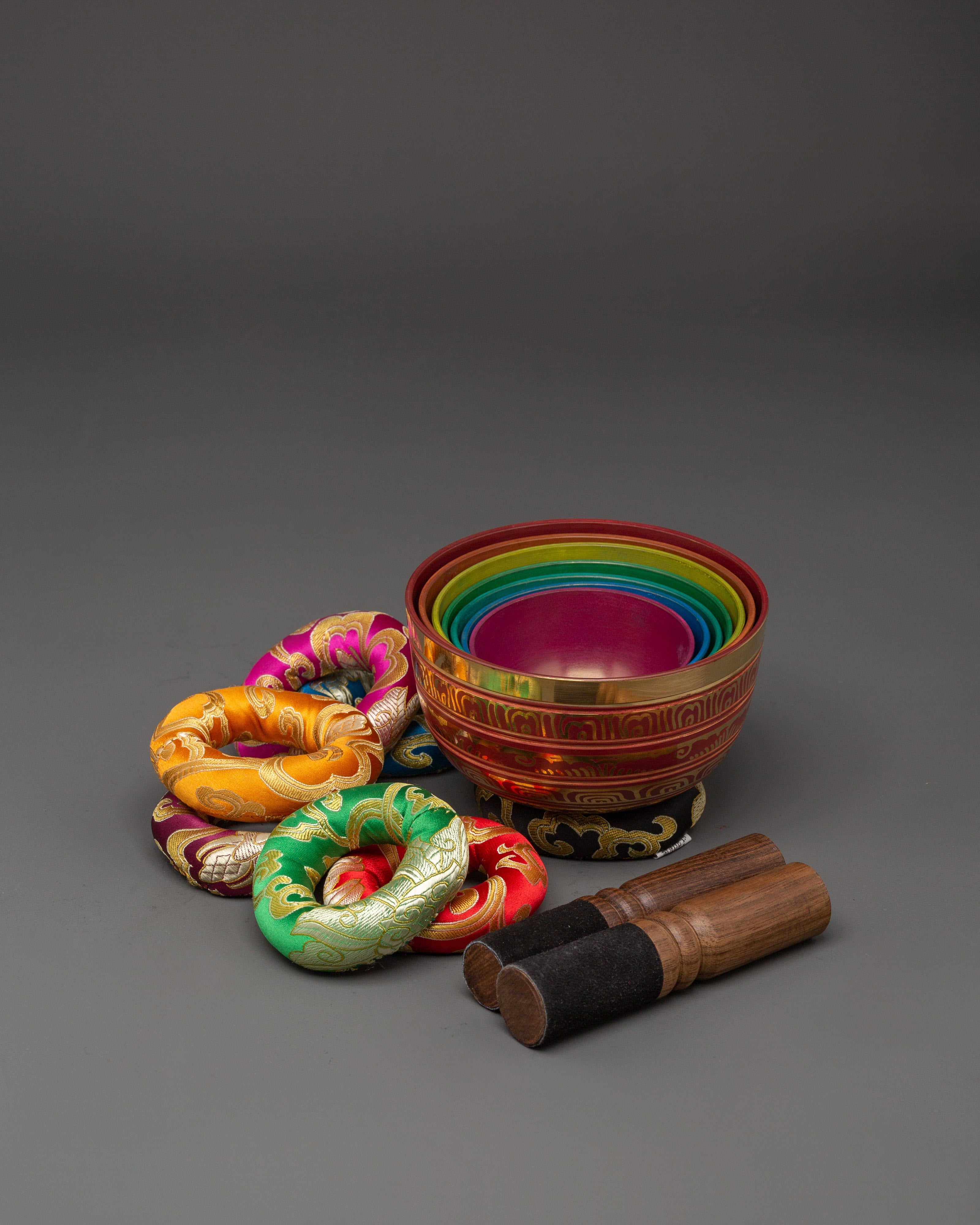 7 Chakra Singing Bowl Set with Sacred Symbols