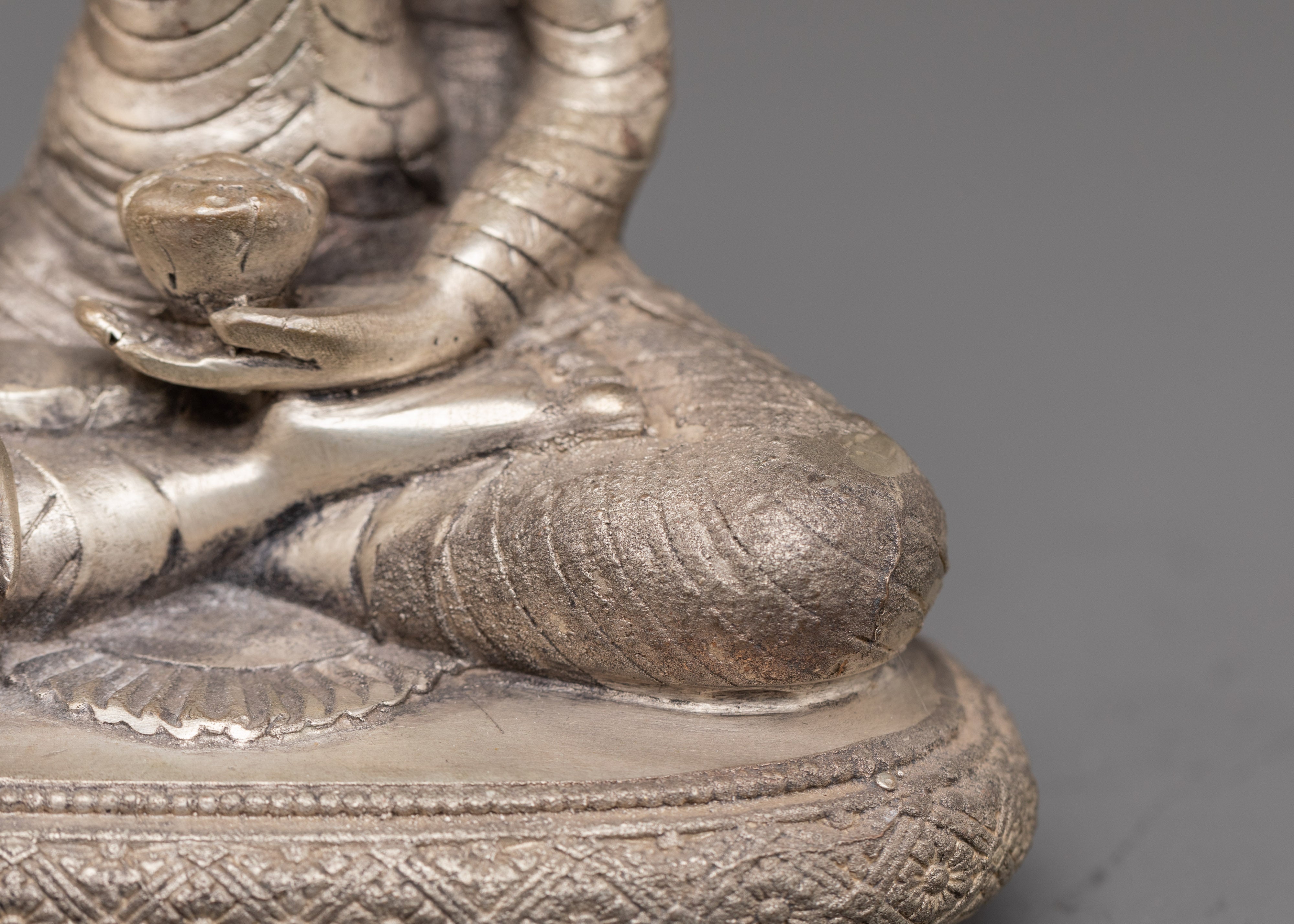 Handmade Himalayan Shakyamuni Buddha Statue | Silver Plated Copper Meditation Art