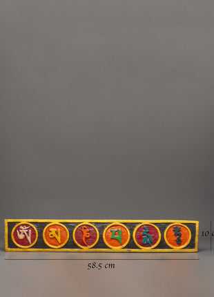 Tibetan Mantra Wall Hanging in Wood | Hand-Painted Sacred Art