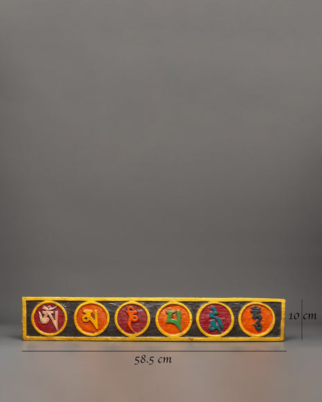Tibetan Mantra Wall Hanging in Wood | Hand-Painted Sacred Art