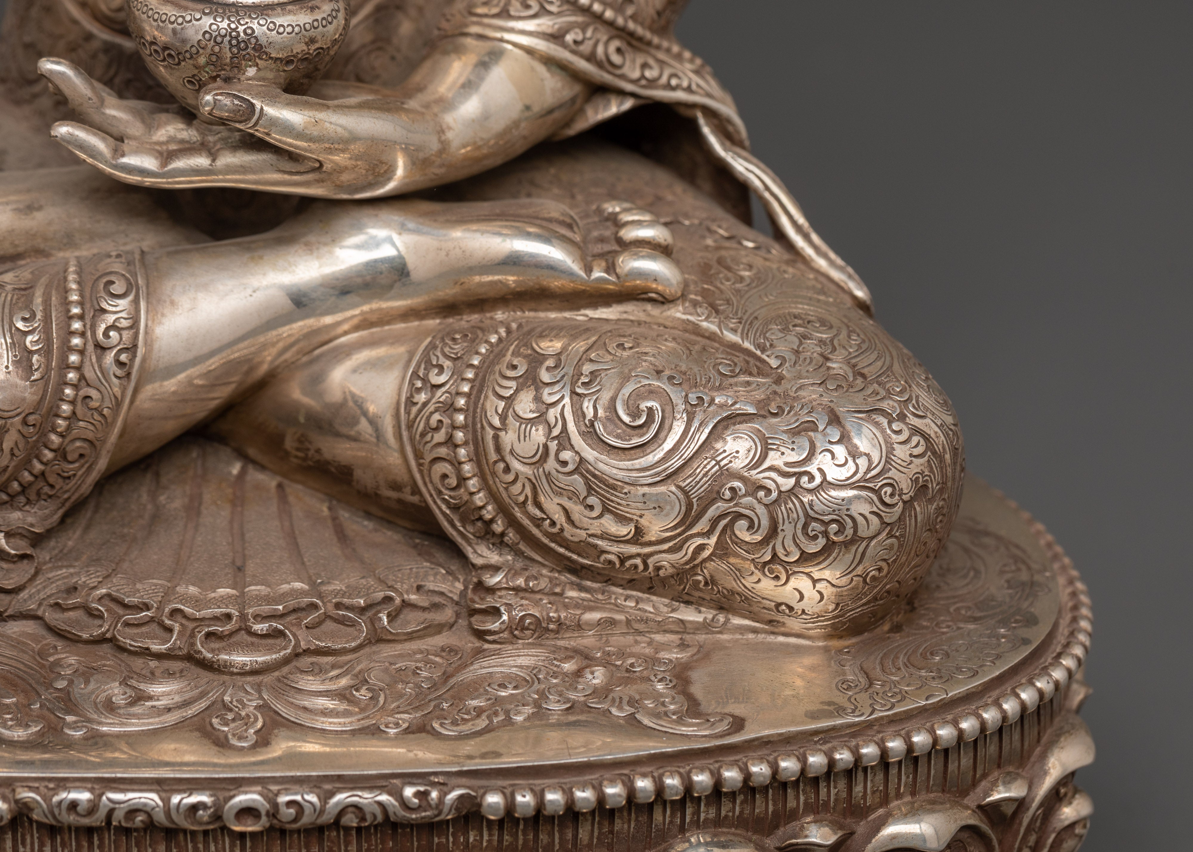 Pure Silver Shakyamuni Buddha Statue | Handcrafted Spiritual Decor