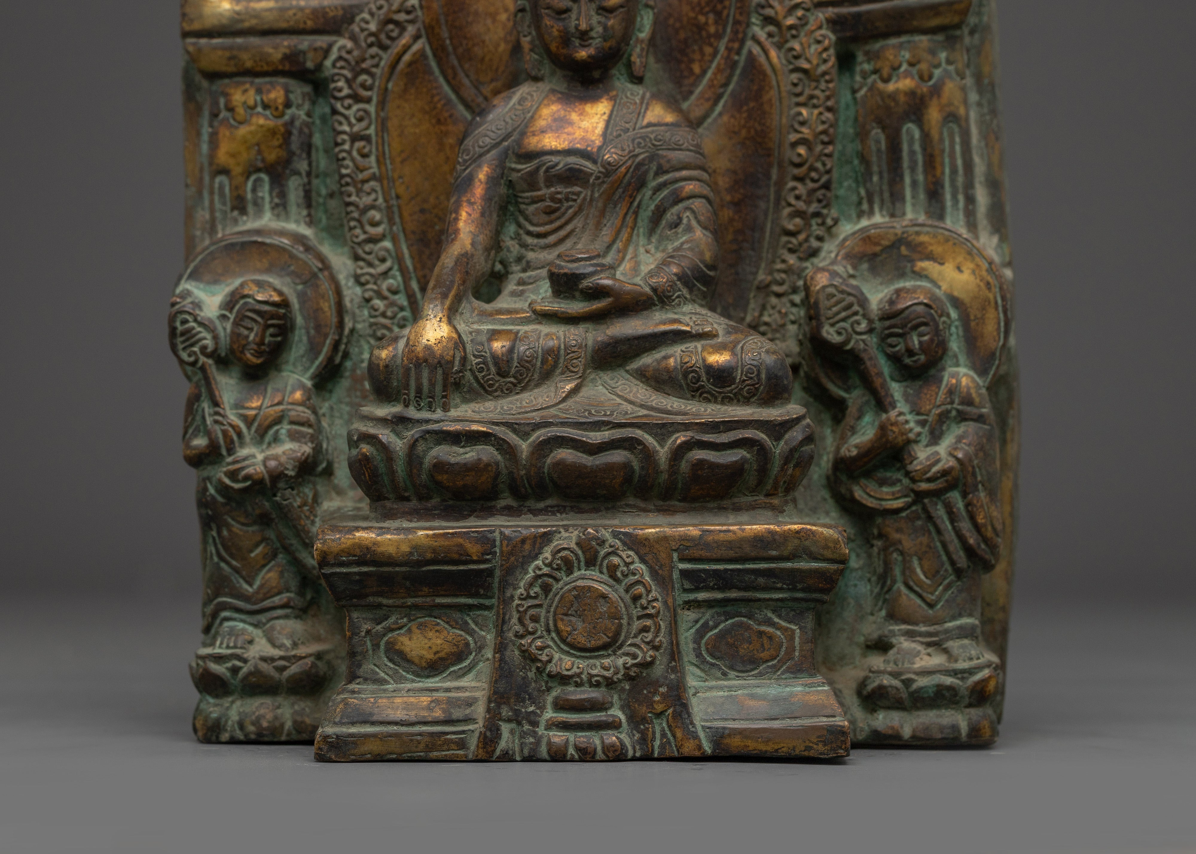 Figurine of Shakyamuni Buddha on Throne | Copper Sculpture