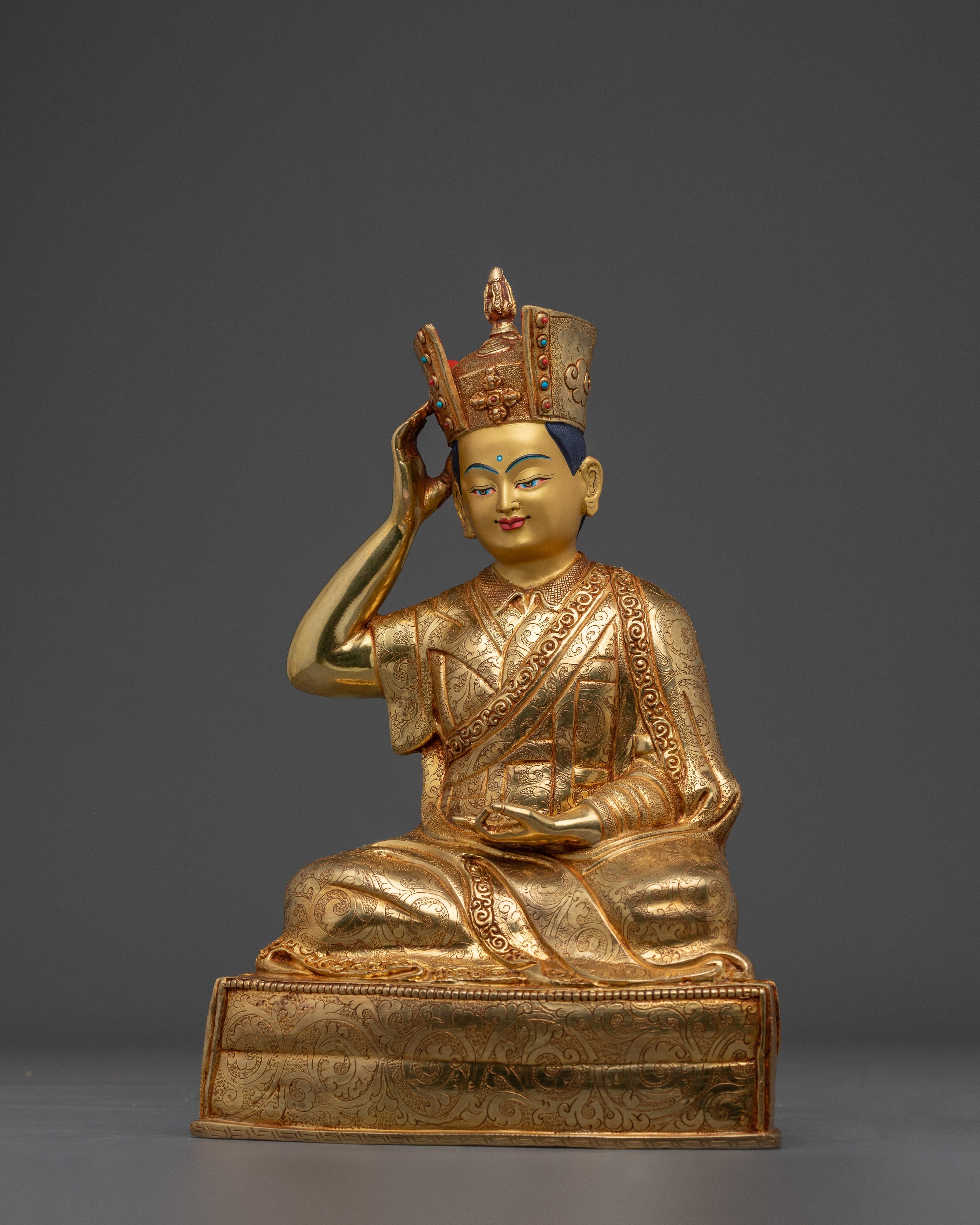 Handcrafted 24K Gold Gilded Karmapa Statue | Tibetan shrine or spiritual meditation altar