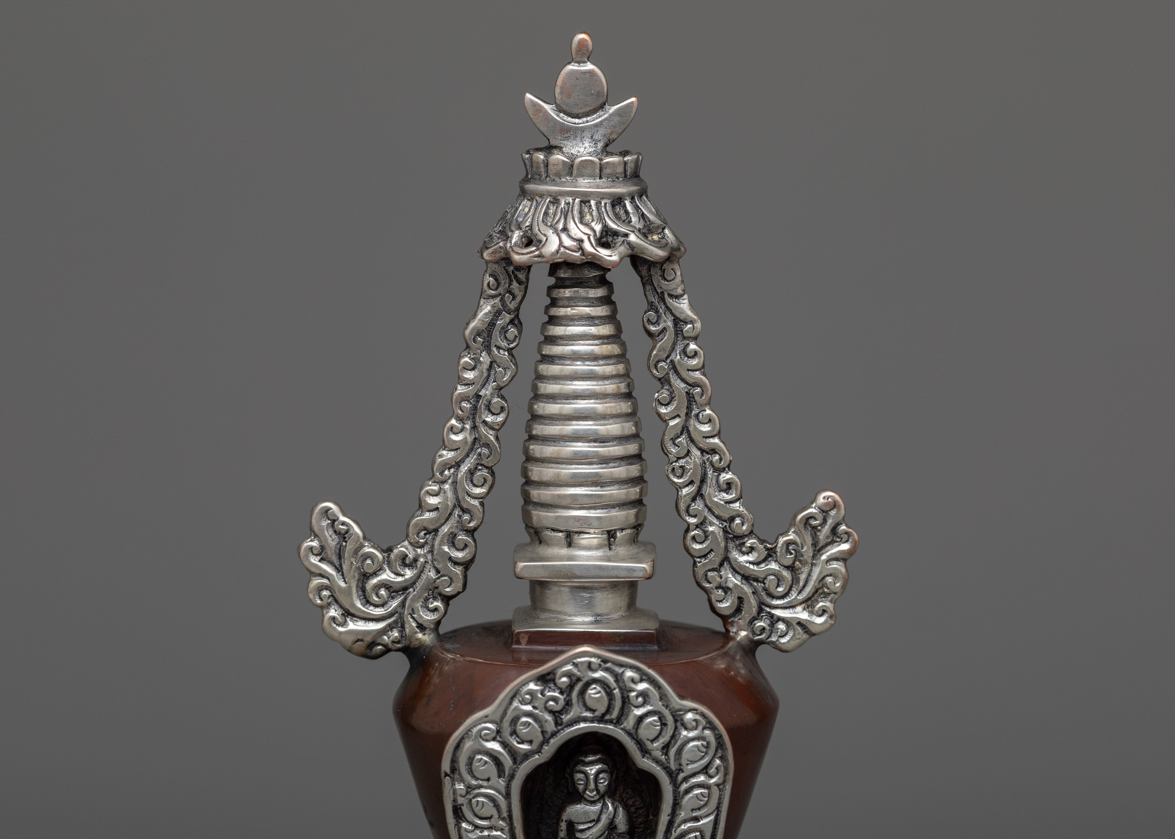 Handmade Copper Stupa | Exquisite Silver Plated Chorten for Buddhists