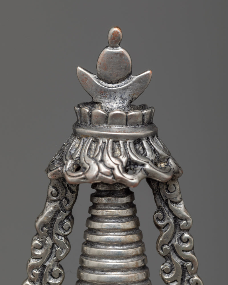 Handmade Copper Stupa | Exquisite Silver Plated Chorten for Buddhists