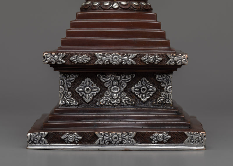 Handmade Stupa Tibetan Altar | Copper Body with Silver Plating