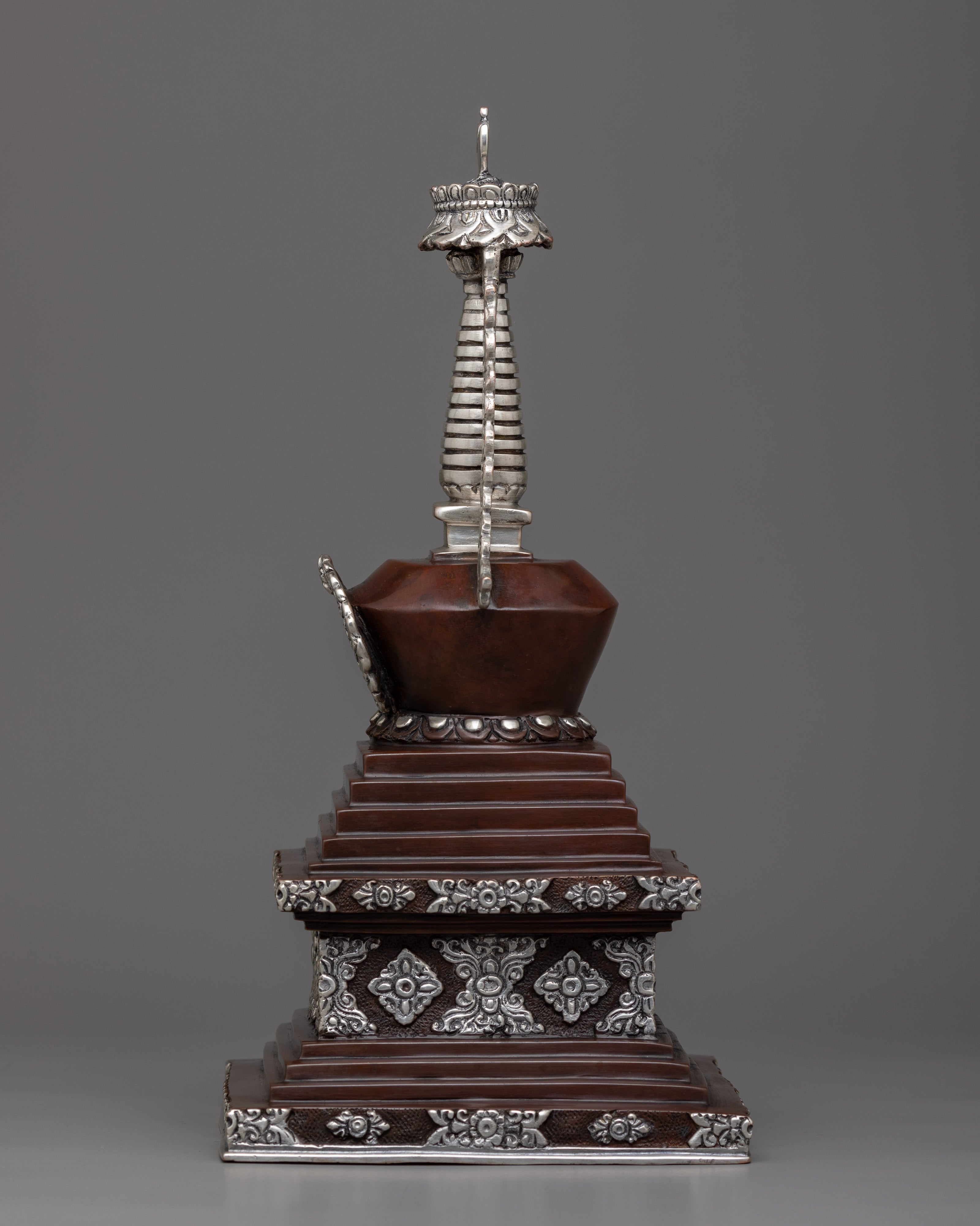Handmade Stupa Tibetan Altar | Copper Body with Silver Plating