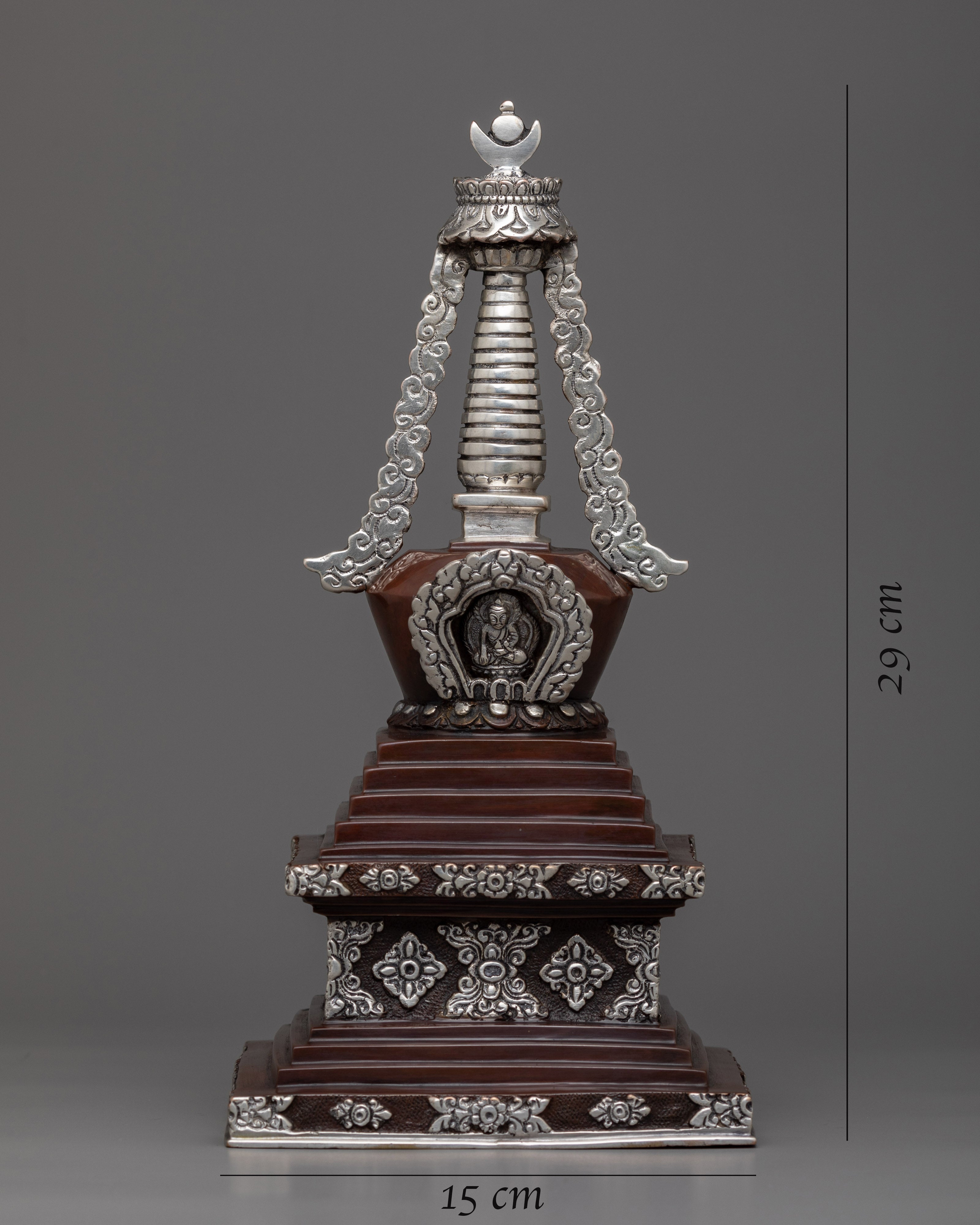 Handmade Stupa Tibetan Altar | Copper Body with Silver Plating