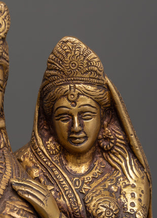 Brass Radha Krishna Statue | Hindu Deity Sculpture for Home Temple & Sacred Decor