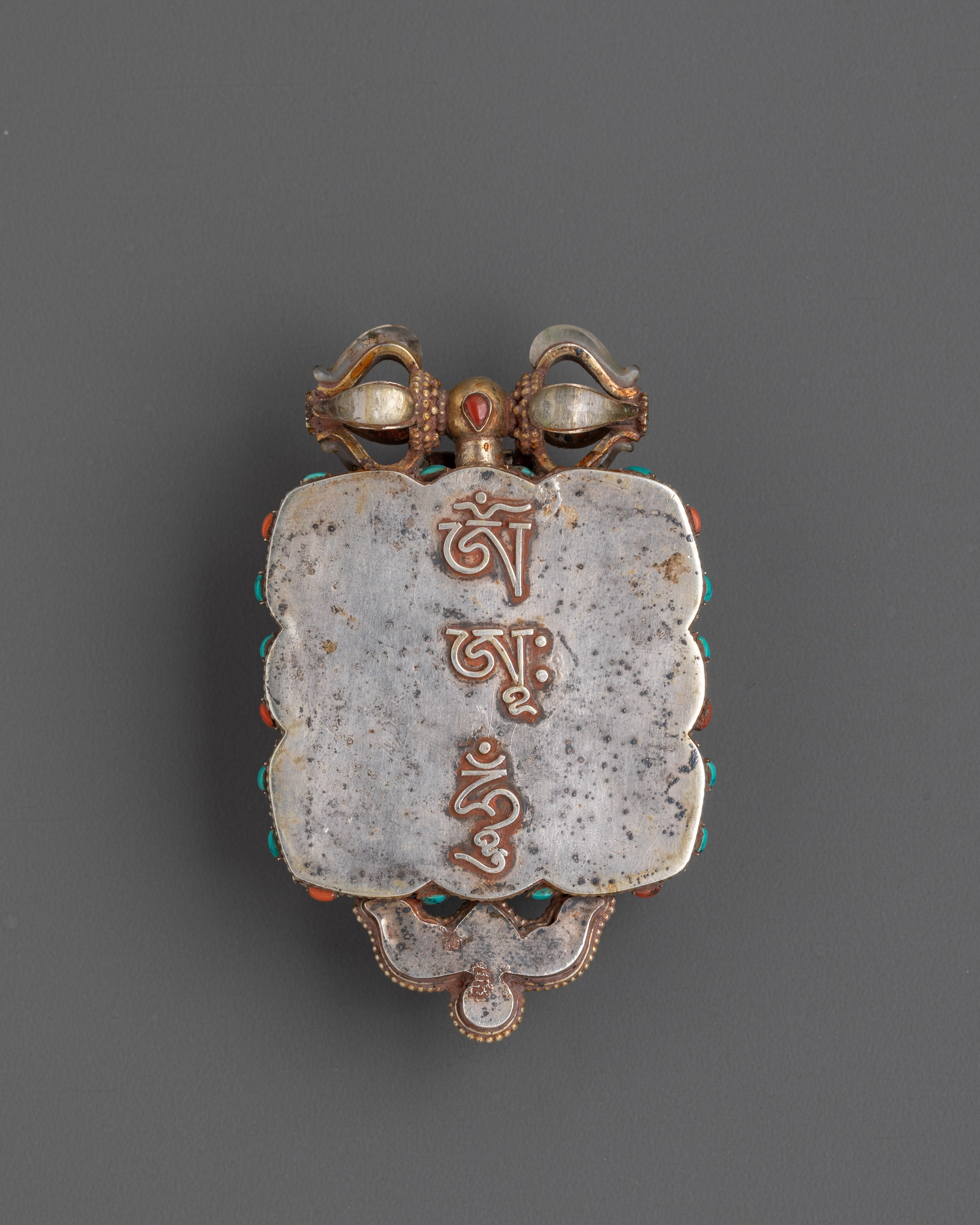 Spiritual Ghau Locket | Handcrafted Silver Pendant with Coral, Turquoise