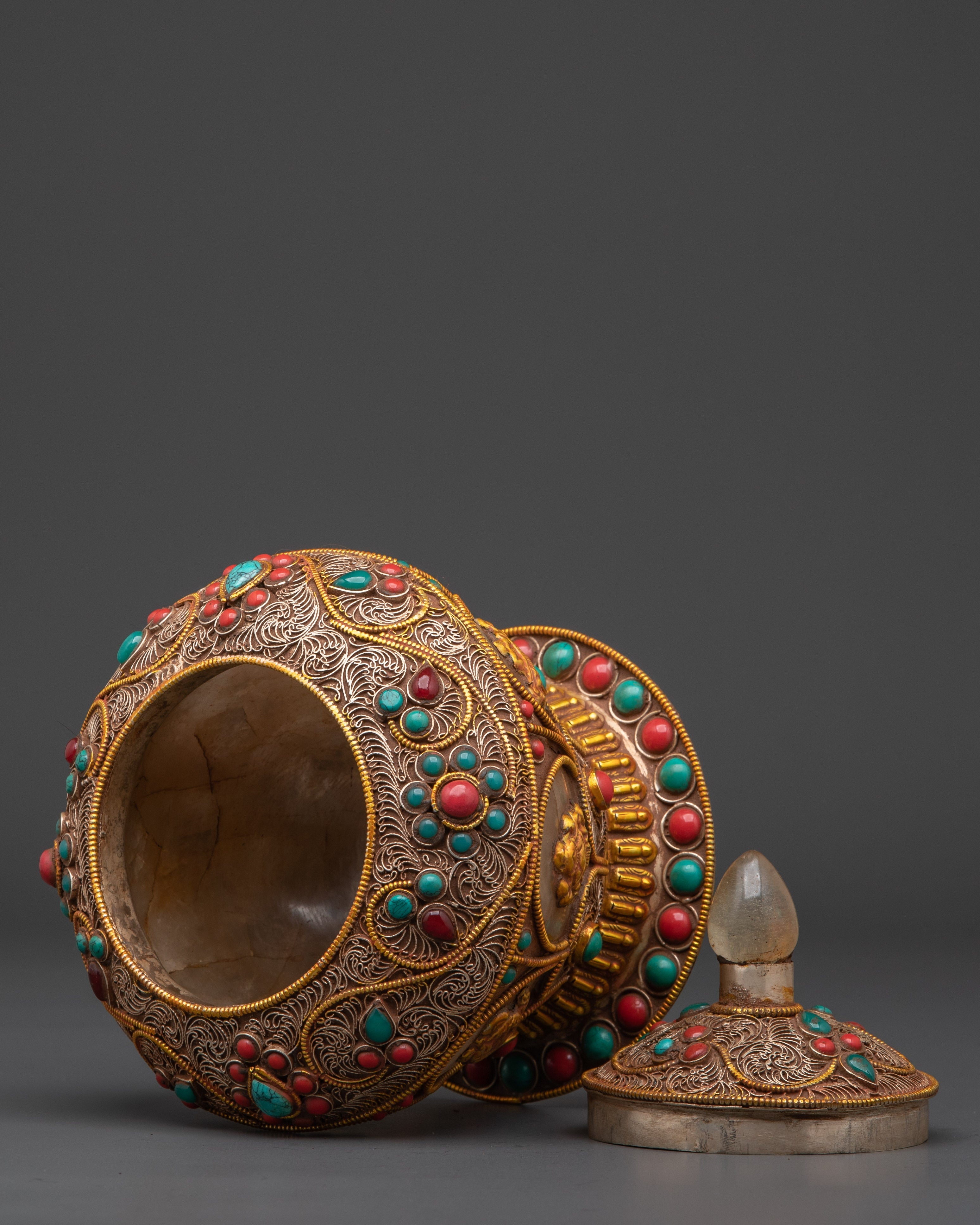 Decorative Rice Pot | Elegant Pot With Crystal, Copper, And Artificial Stones