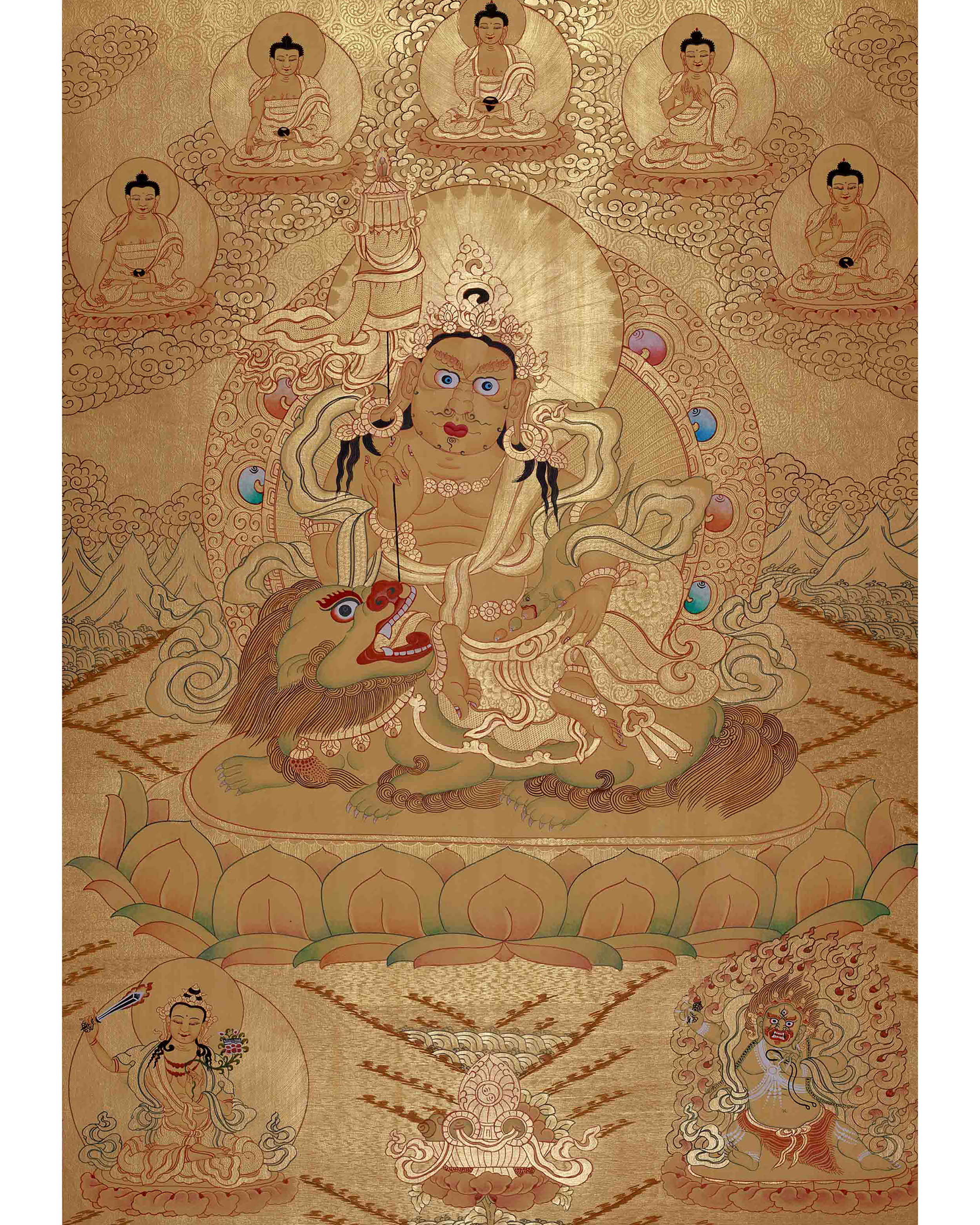 Full Gold Namtose Thangka Painting | Guardian Dharmapala