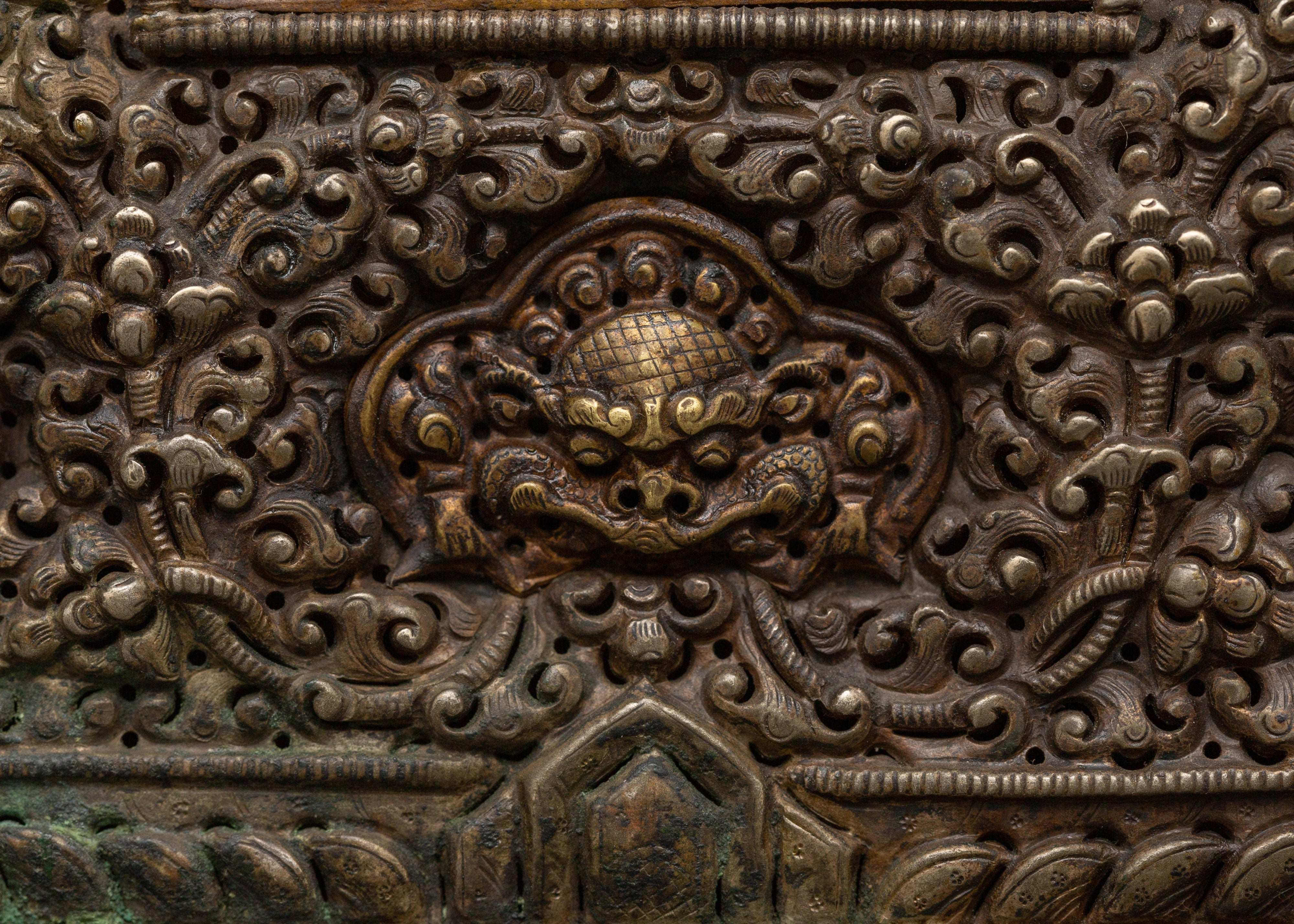 Handcrafted Tibetan Ghau Prayer Box | Brass, Silver & Copper Shrine with 8 Auspicious Symbols