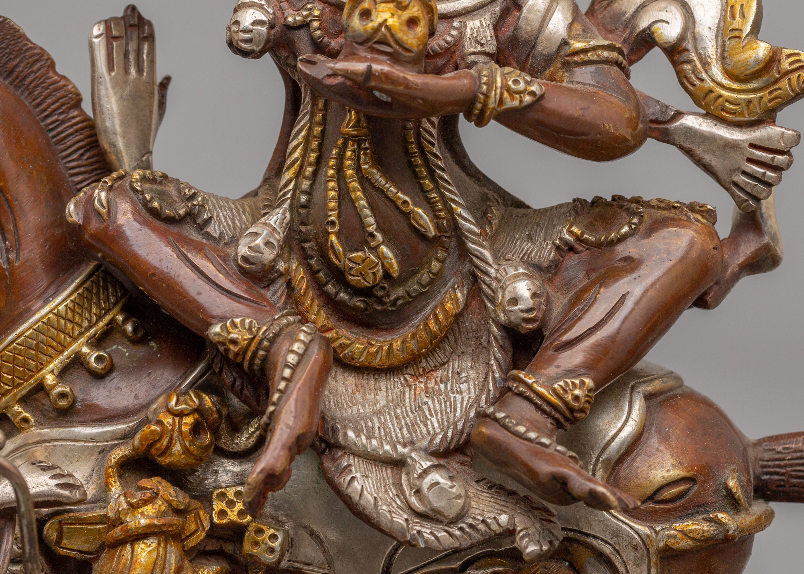 Palden Lhamo Wrathful Deity Statue | 24K Gold Plated Tibetan Protector Sculpture