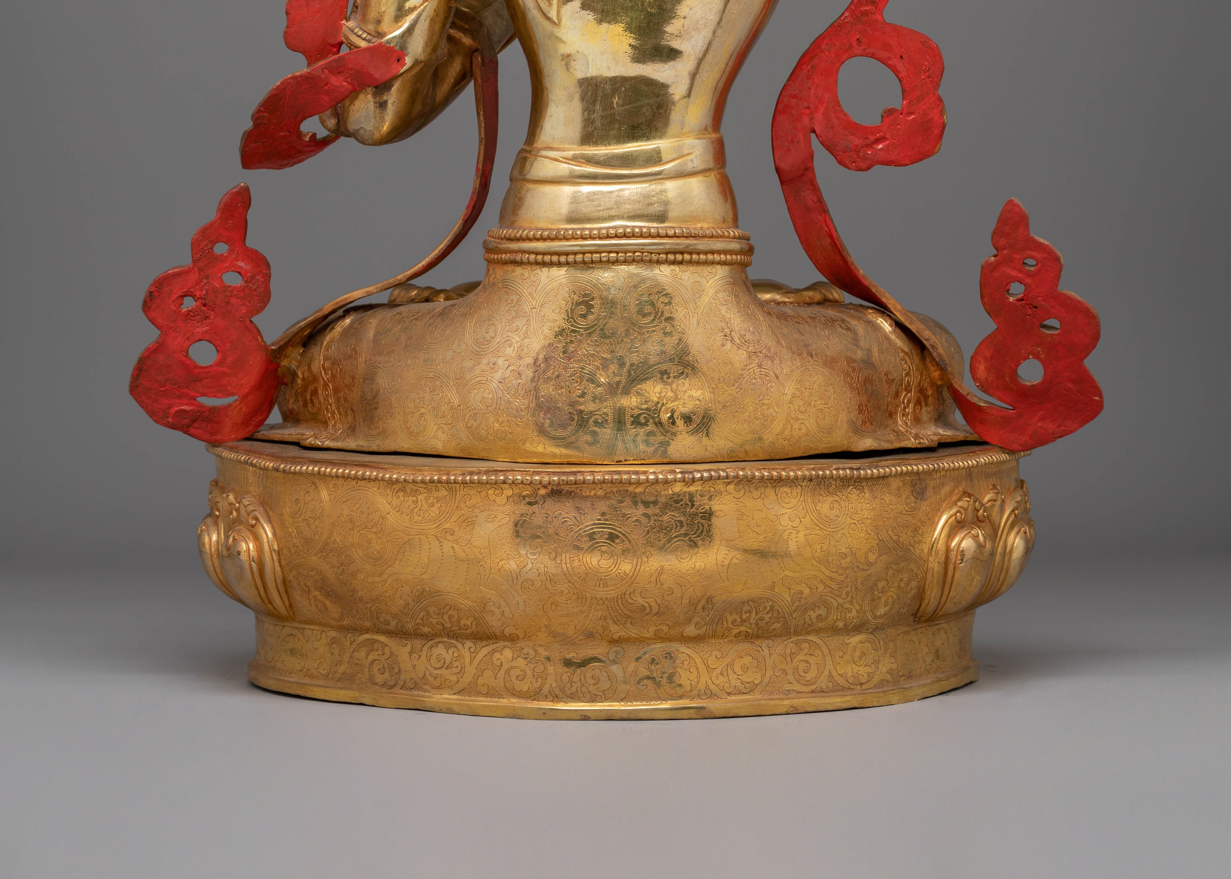 Handmade Spiritual Manjushri Statue | Gold-Plated Copper with Acrylic Color