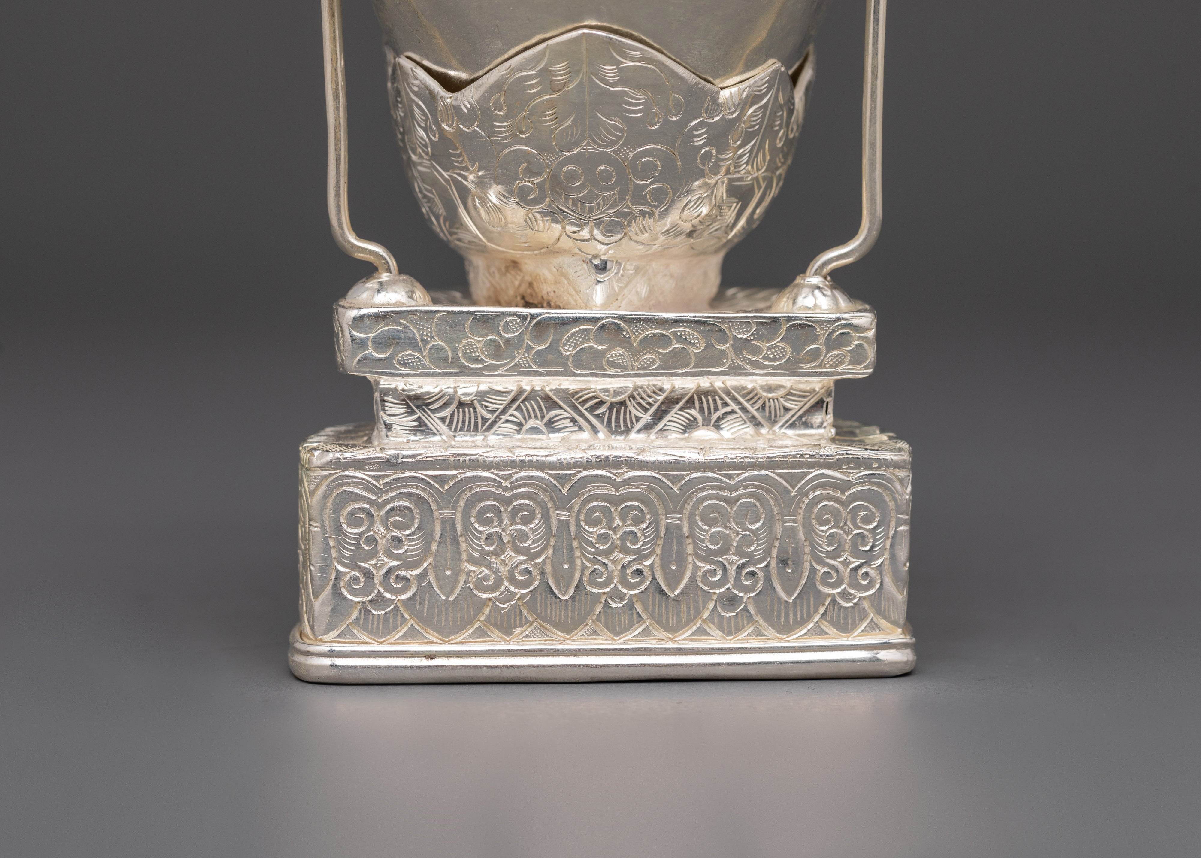 Silver-Plated Tibetan Kapala Set | Sacred Skull Cup for Tantric Offerings