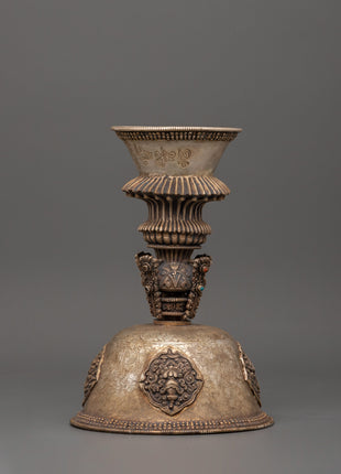 Tibetan Buddhist Butter Lamp | Sacred Tibetan Ritual Lamp in Pure Silver
