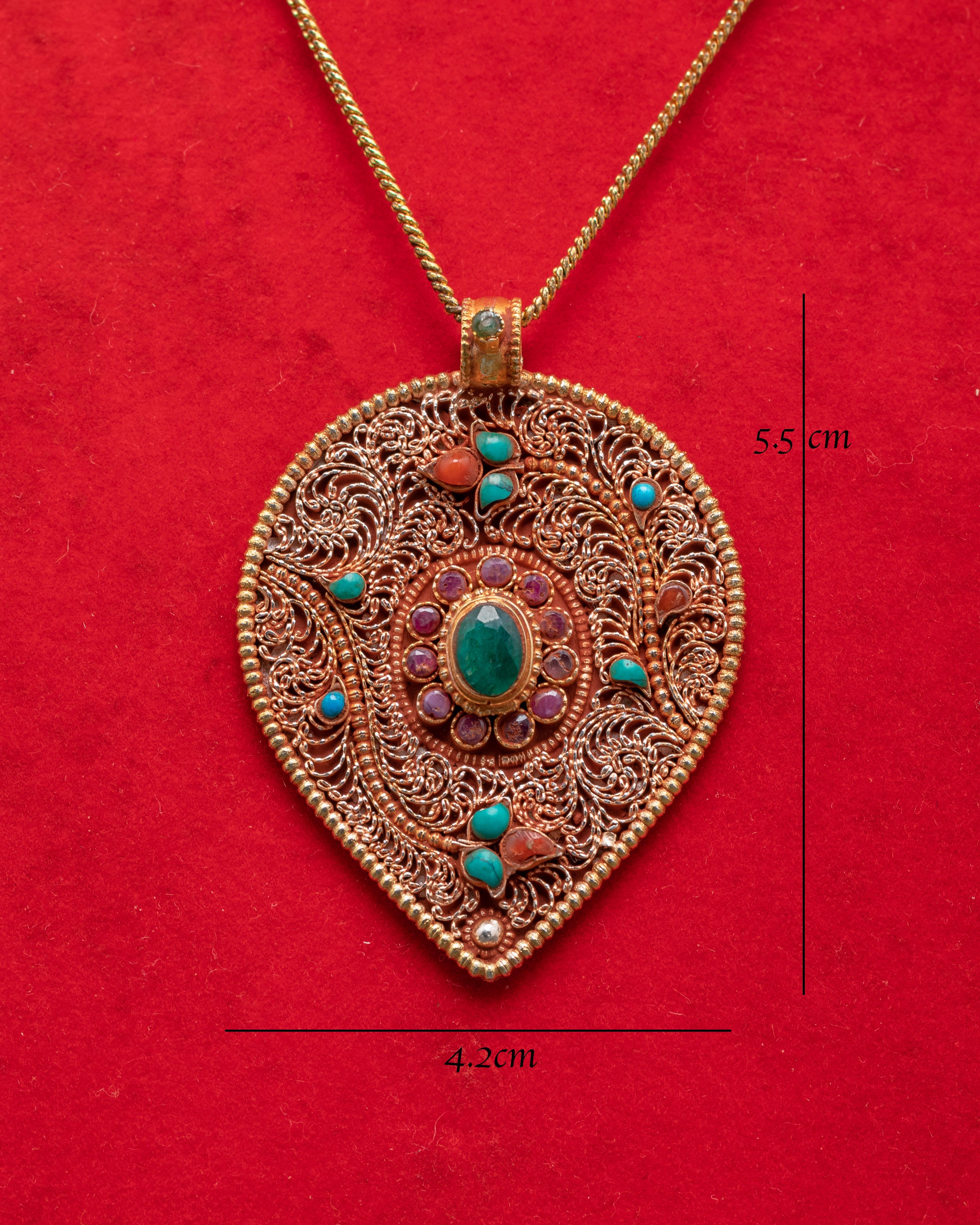Silver Locket with Coral | Turquoise and Ruby