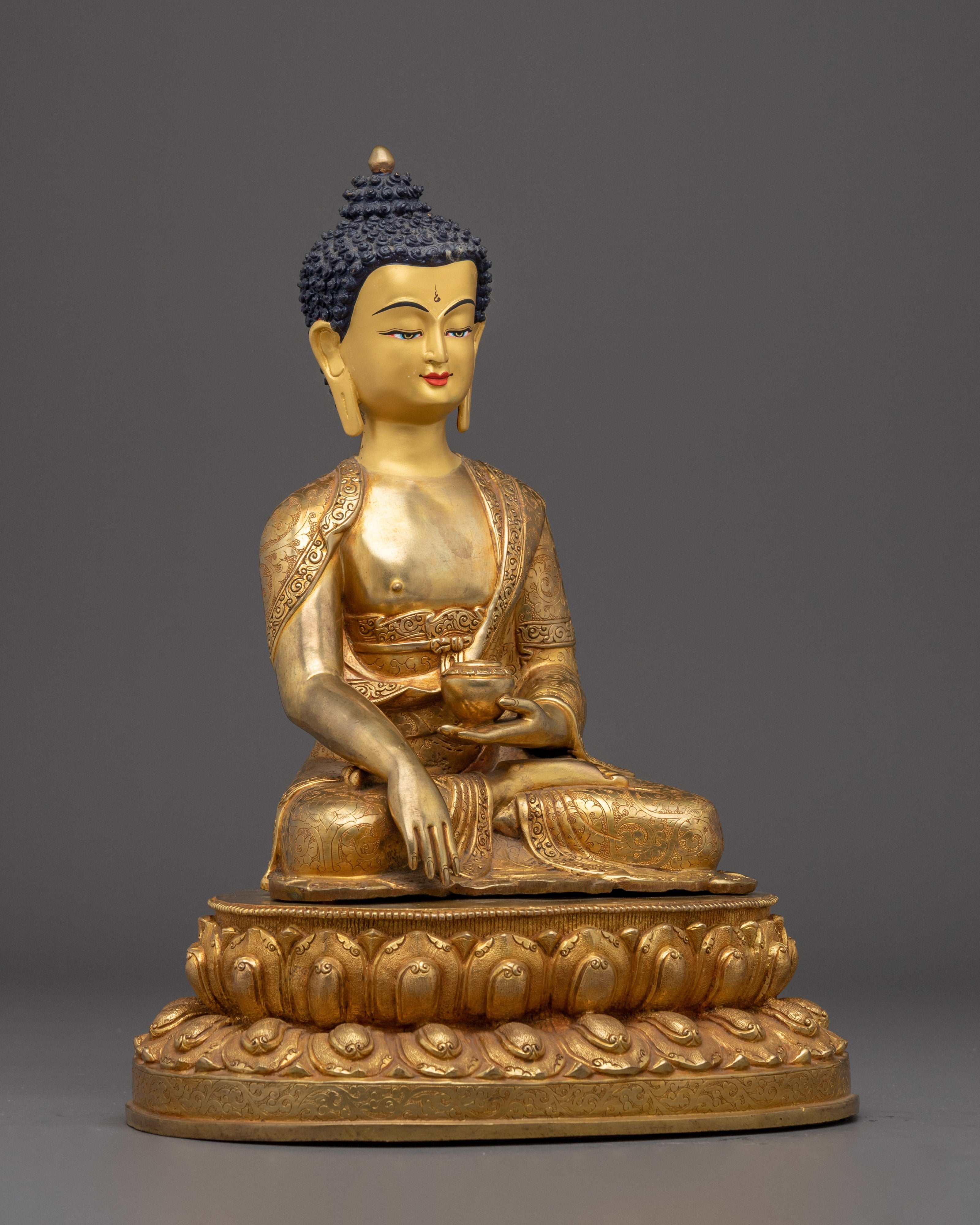 Copper Shakyamuni Buddha in Bhumisparsha Murda | Fire Gold Plated