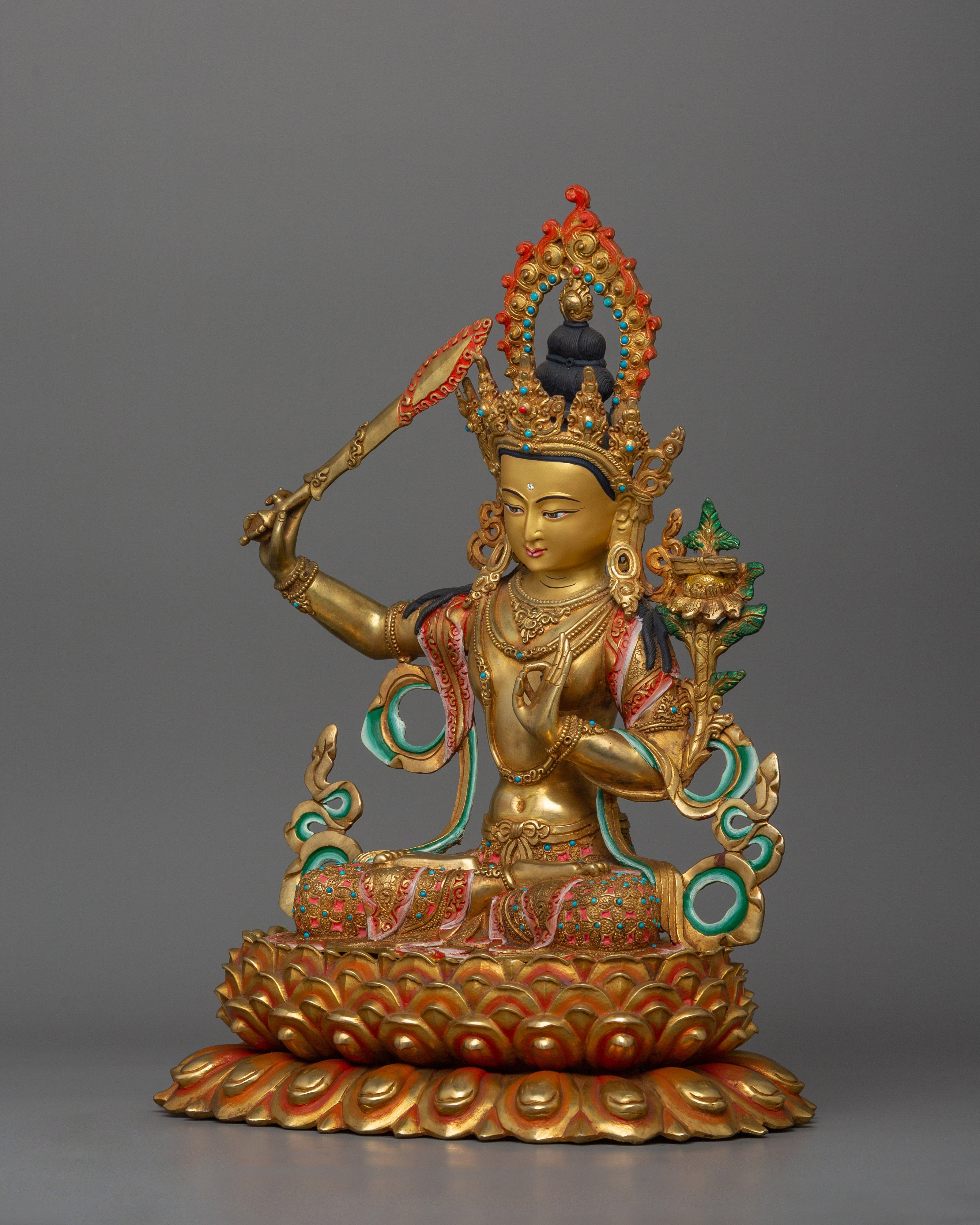 Manjushri with Beautiful Gemstones Statue | Embodiment of Wisdom and Enlightenment