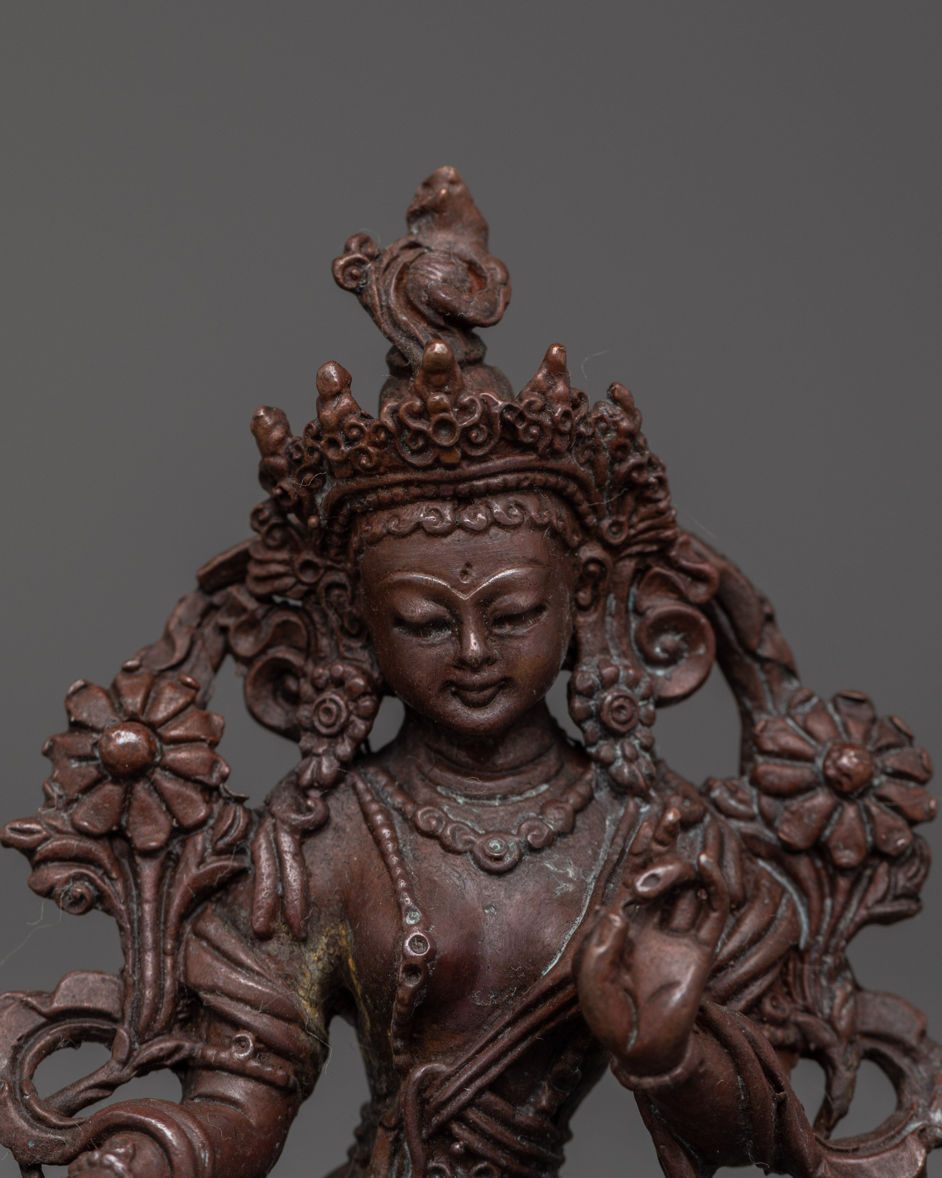 Oxidized Copper Green Tara Buddhist Deity Statue | Symbol of Compassion & Protection