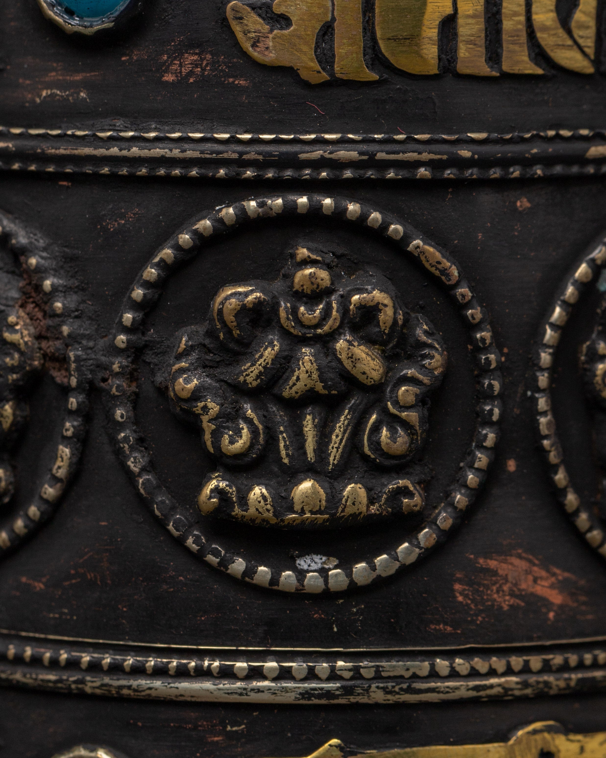 Five Tibetan Prayer Wheels on a Wooden Frame | Mantra Spinners