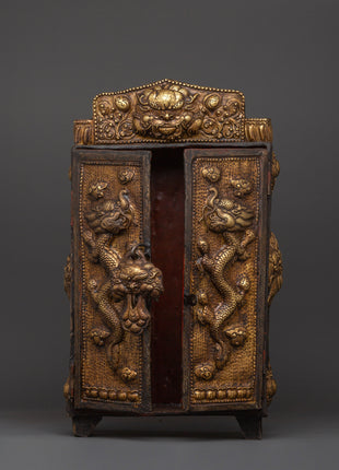 Large Tibetan Ghau Box | Brass & Iron Buddhist Altar Shrine