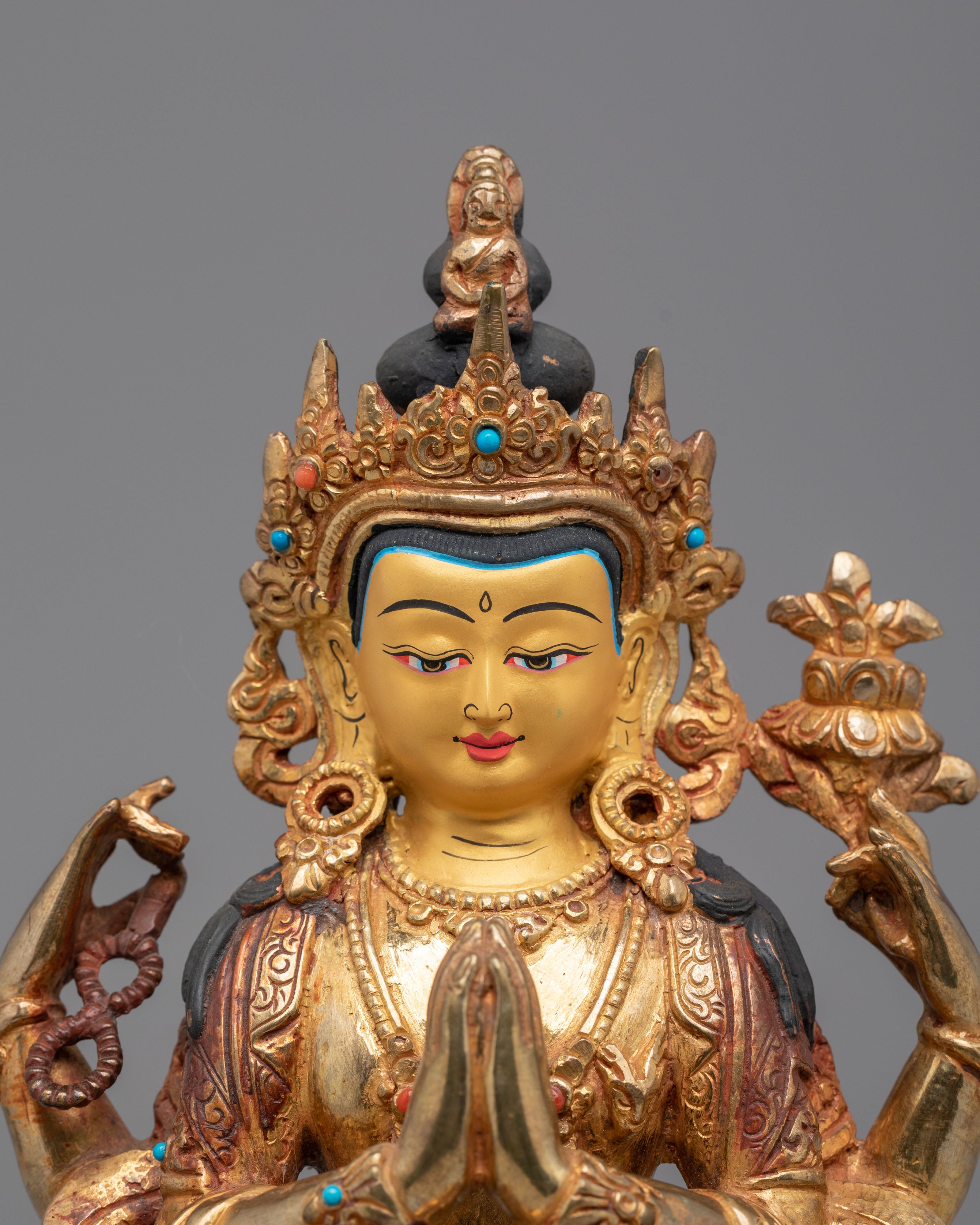 Bodhisattva Chenrezig Sacred Statue | Gold Plated Chenrezig