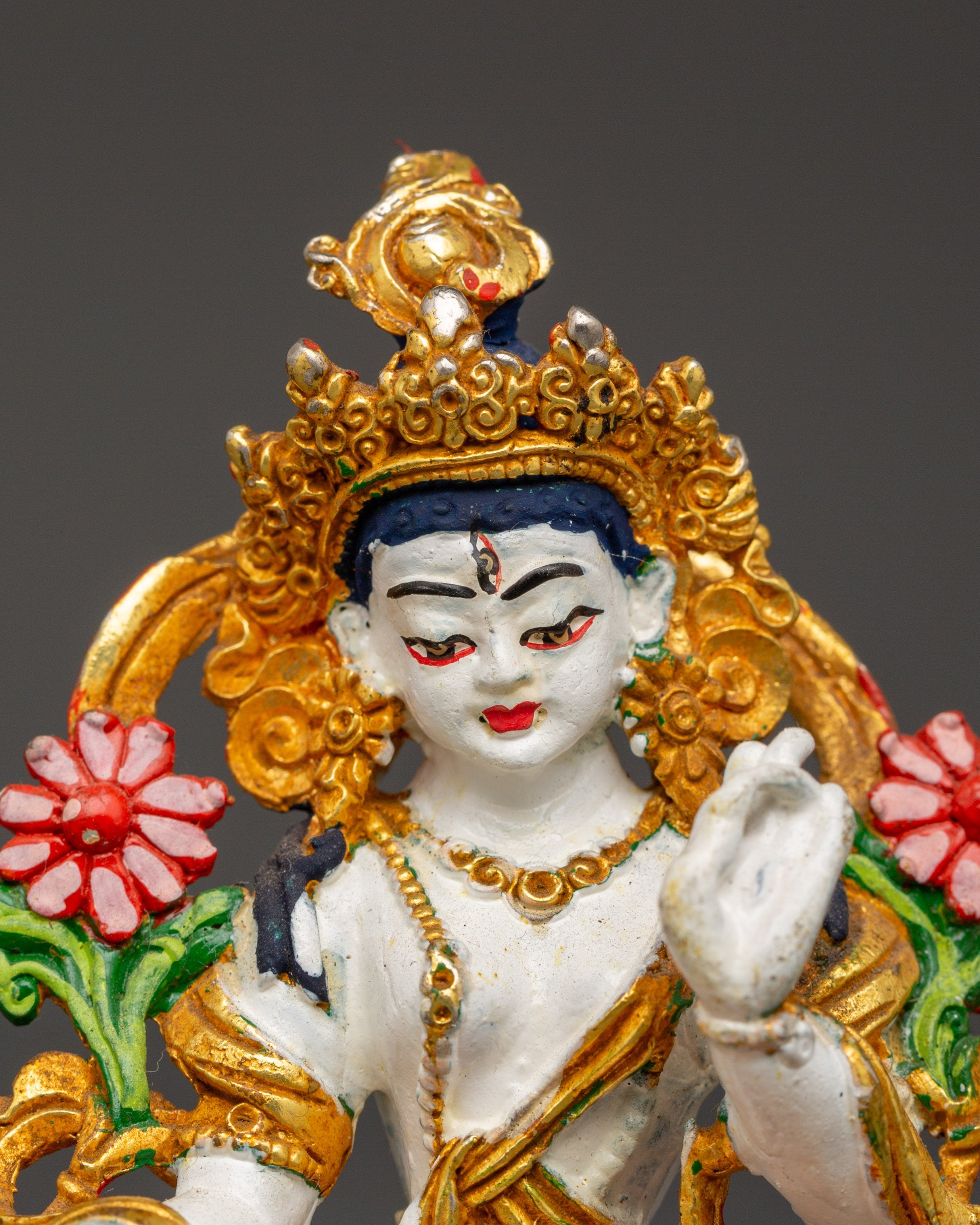 Gold Plated White Tara Statue | Home Decor