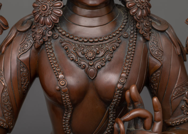 Green Tara Female Buddha Statue | Exquisite Oxidized Copper Body for Serenity and Blessings