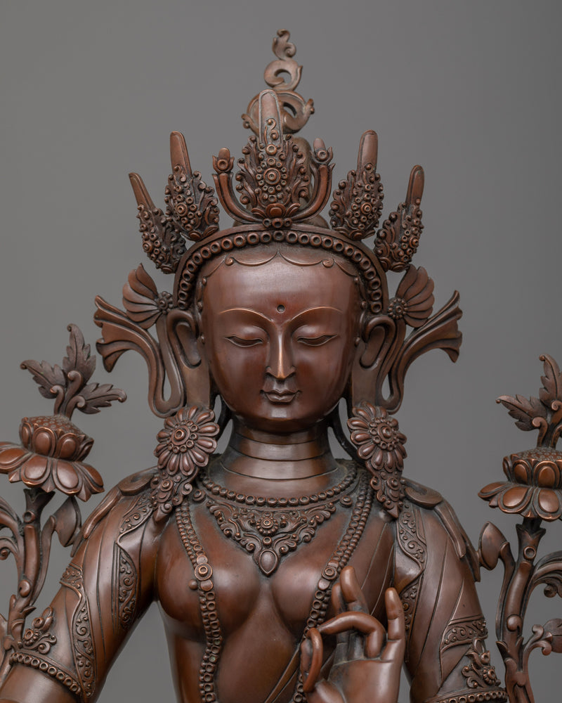 Green Tara Female Buddha Statue | Exquisite Oxidized Copper Body for Serenity and Blessings