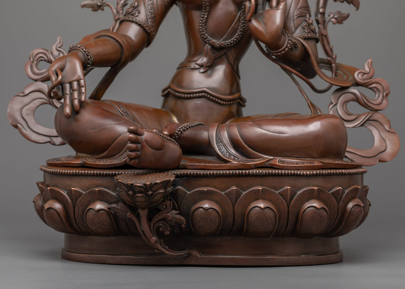 Green Tara Female Buddha Statue | Exquisite Oxidized Copper Body for Serenity and Blessings