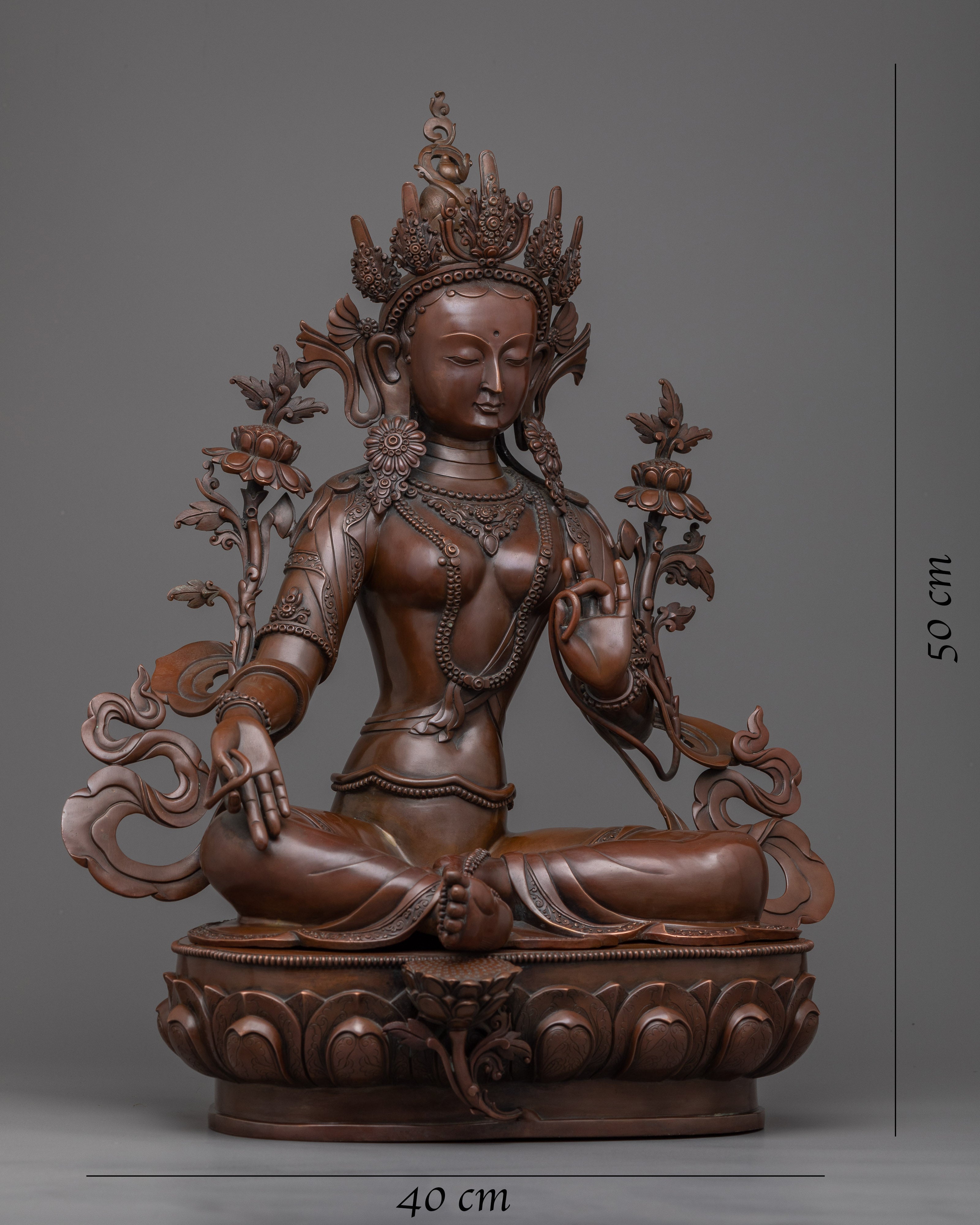 Green Tara Female Buddha Statue | Exquisite Oxidized Copper Body for Serenity and Blessings