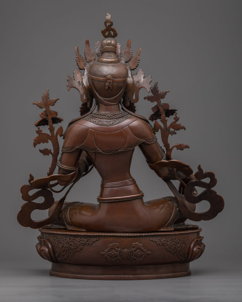 Green Tara Female Buddha Statue | Exquisite Oxidized Copper Body for Serenity and Blessings