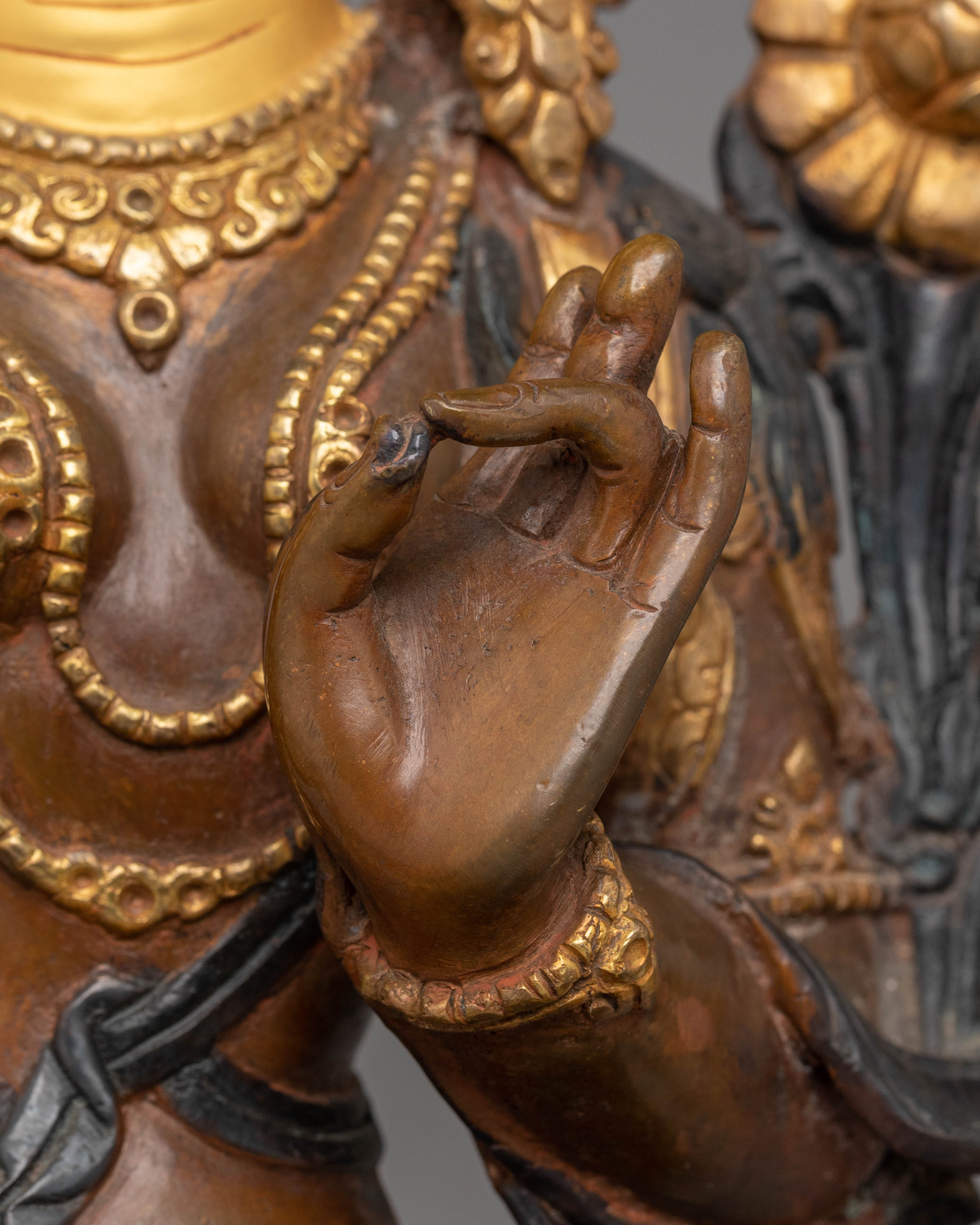 Green Tara Copper Handmade Statue | 24K Gold Plated Tibetan Goddess Art